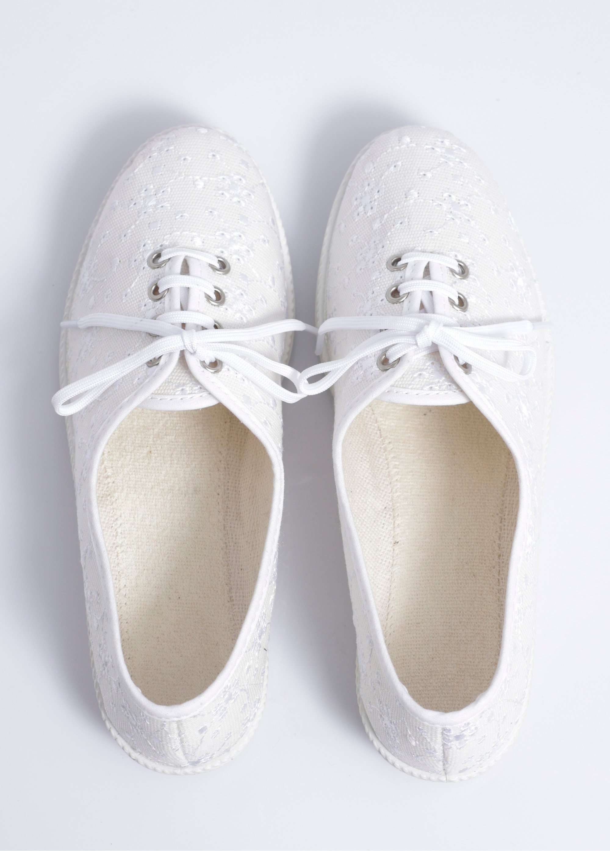 Derbies lacées compensées textile brodé Femme Blanc OLAMA OV1