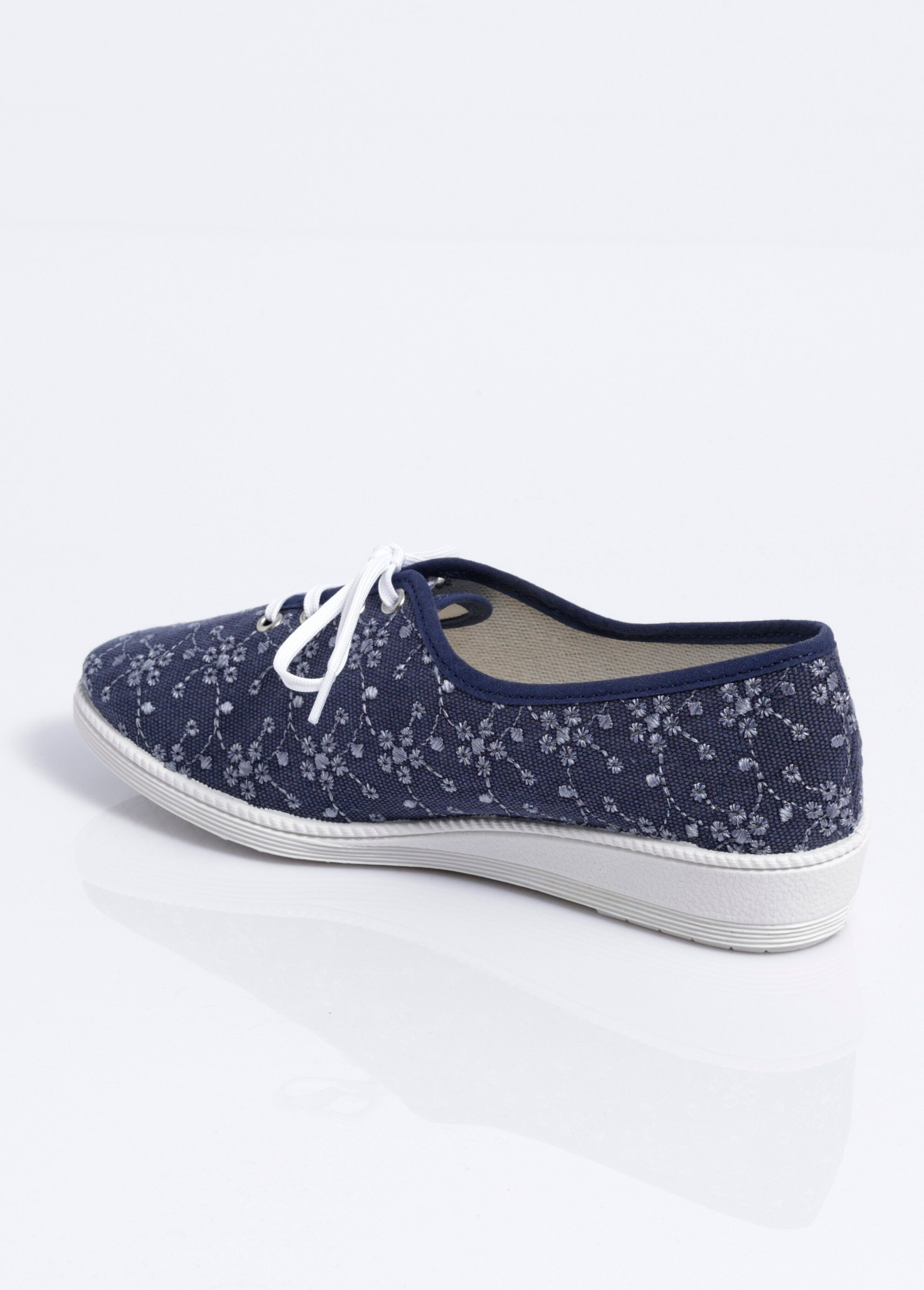Derbies lacées compensées textile brodé Femme Bleu OLAMA DO1