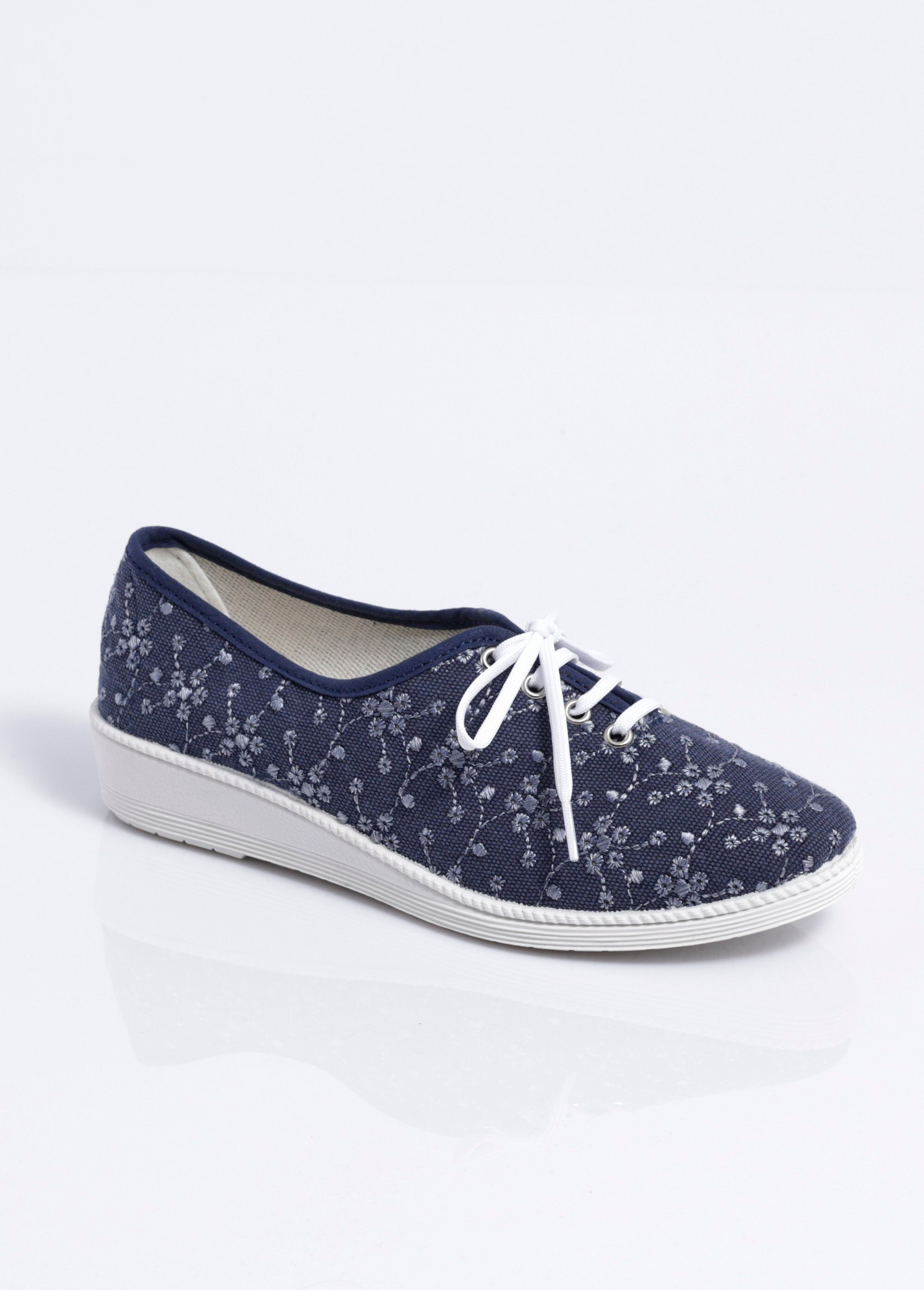 Derbies lacées compensées textile brodé Femme Bleu OLAMA FA1