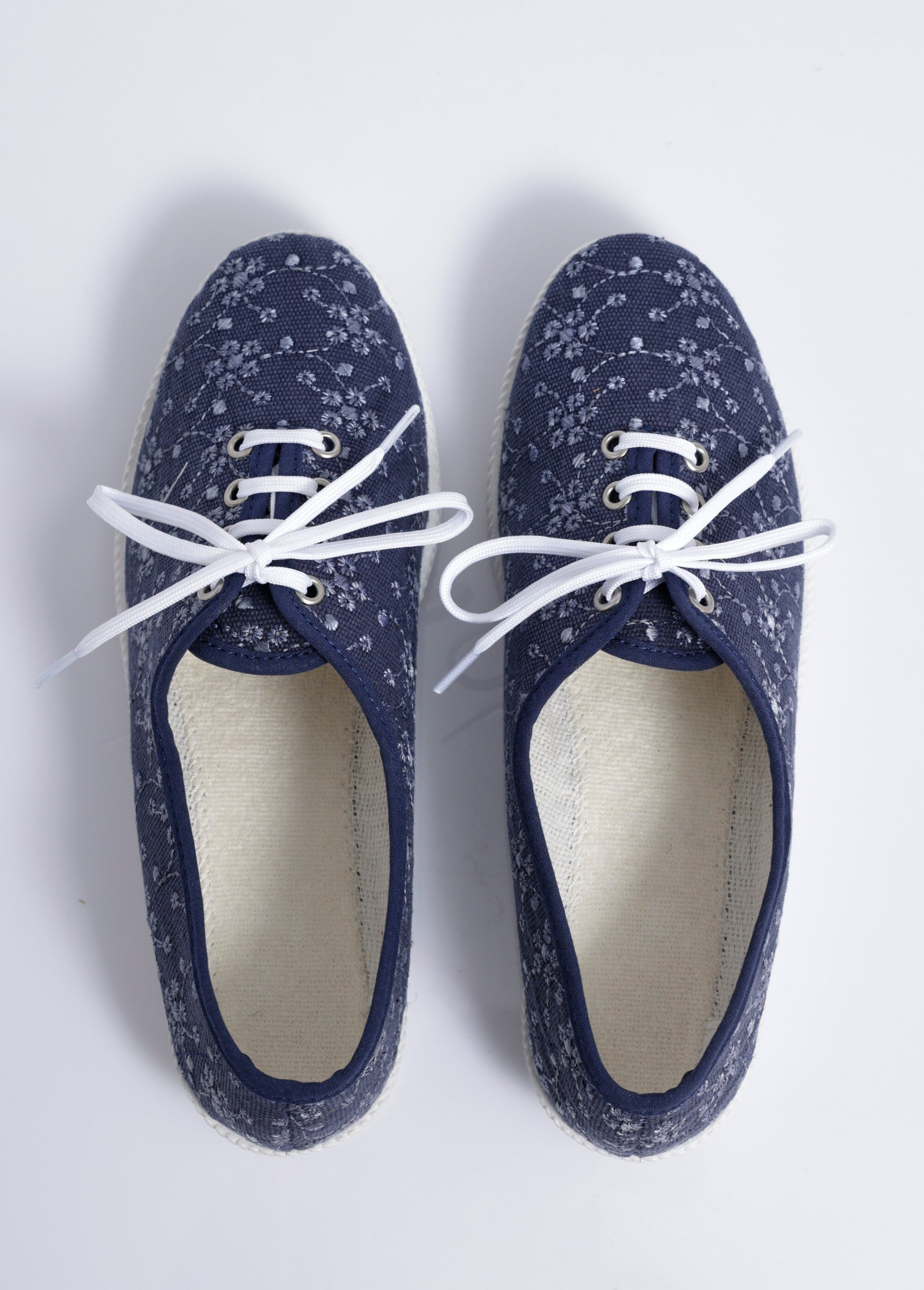 Derbies lacées compensées textile brodé Femme Bleu OLAMA OV1