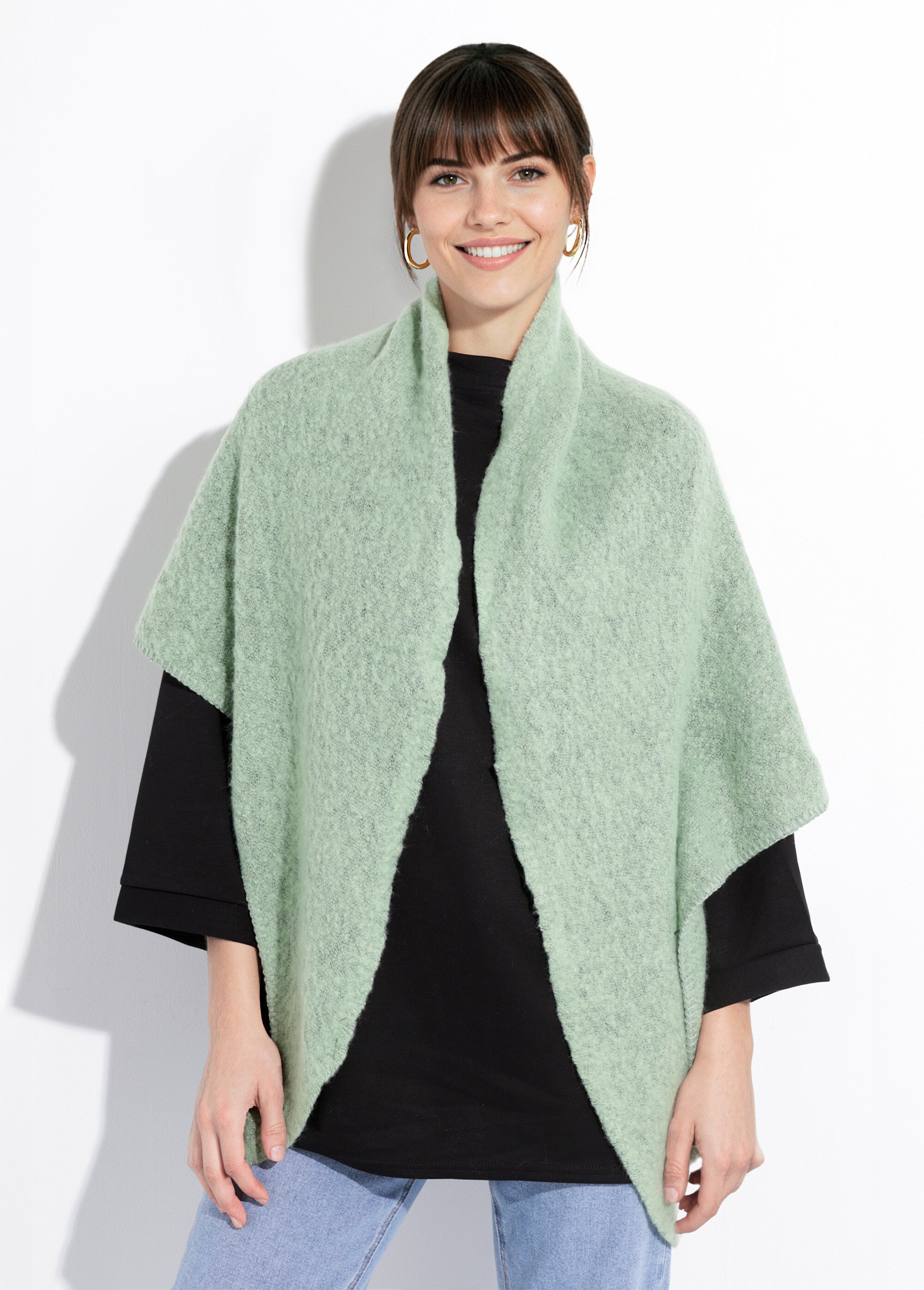 Echarpe triangle maille douce et chaude Femme Vert NES180LSW2514 FA1