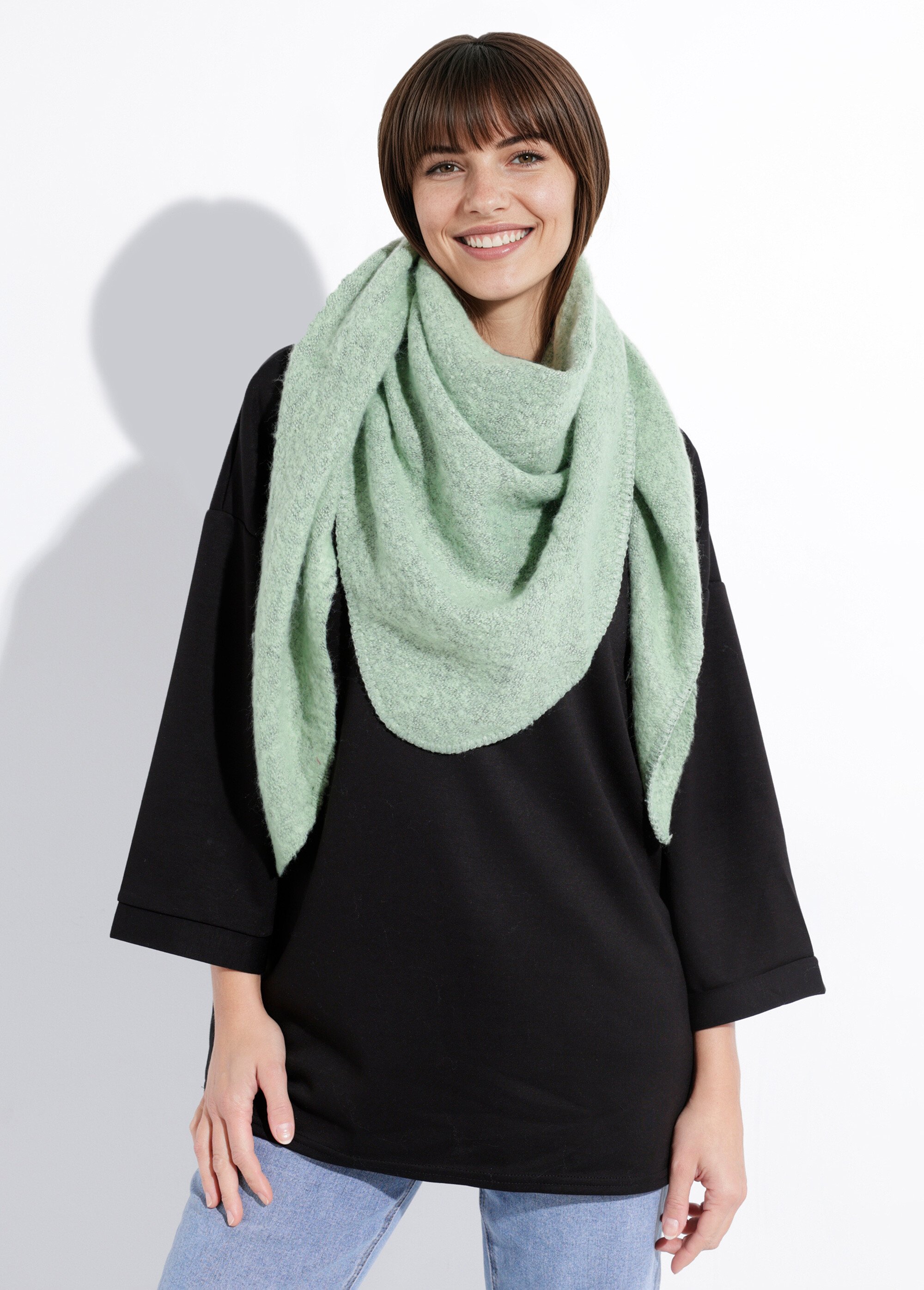 Echarpe triangle maille douce et chaude Femme Vert NES180LSW2514 MV1