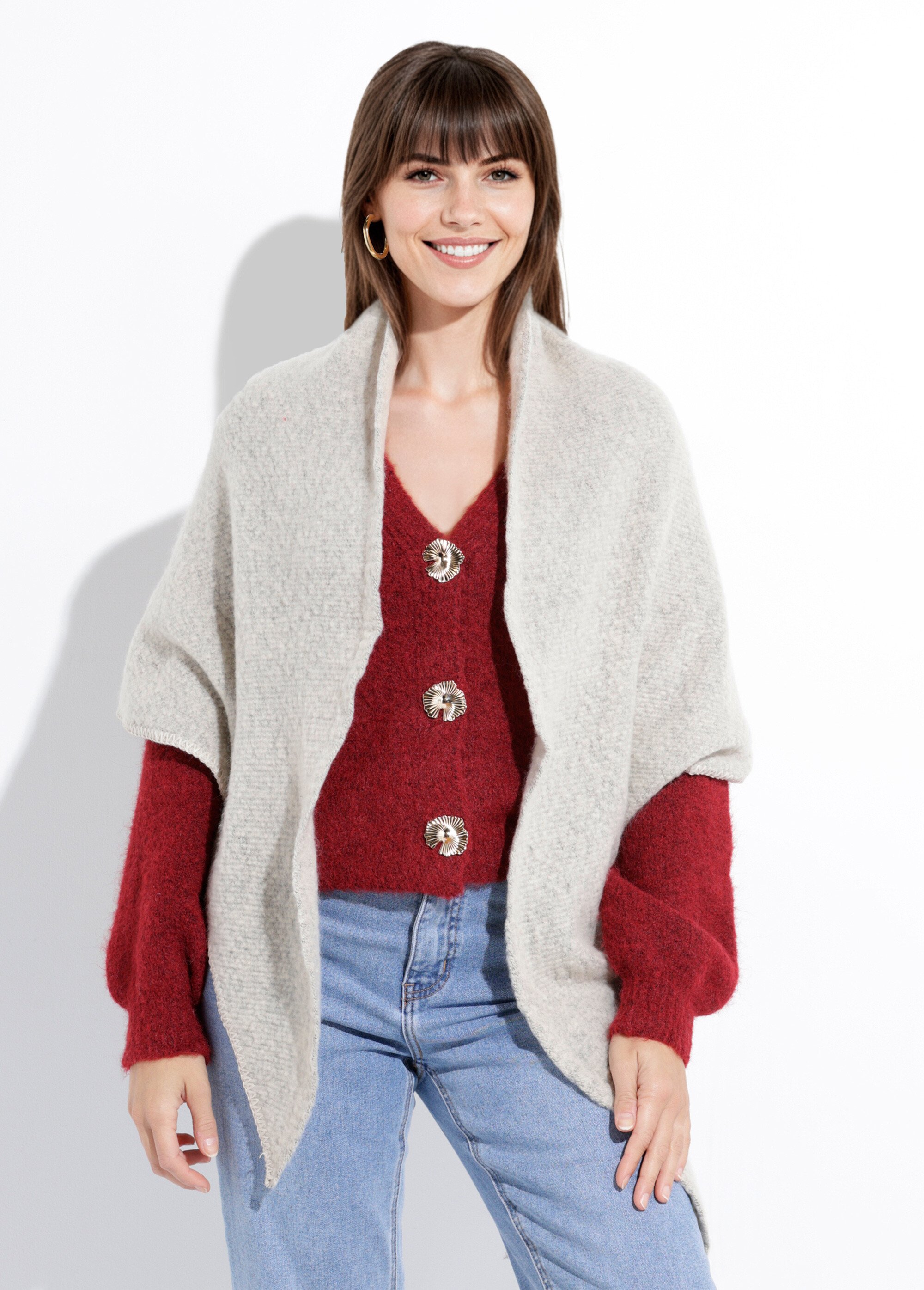 Echarpe triangle maille douce et chaude Femme BEIGE CHINE NES180LSW2514 FA1