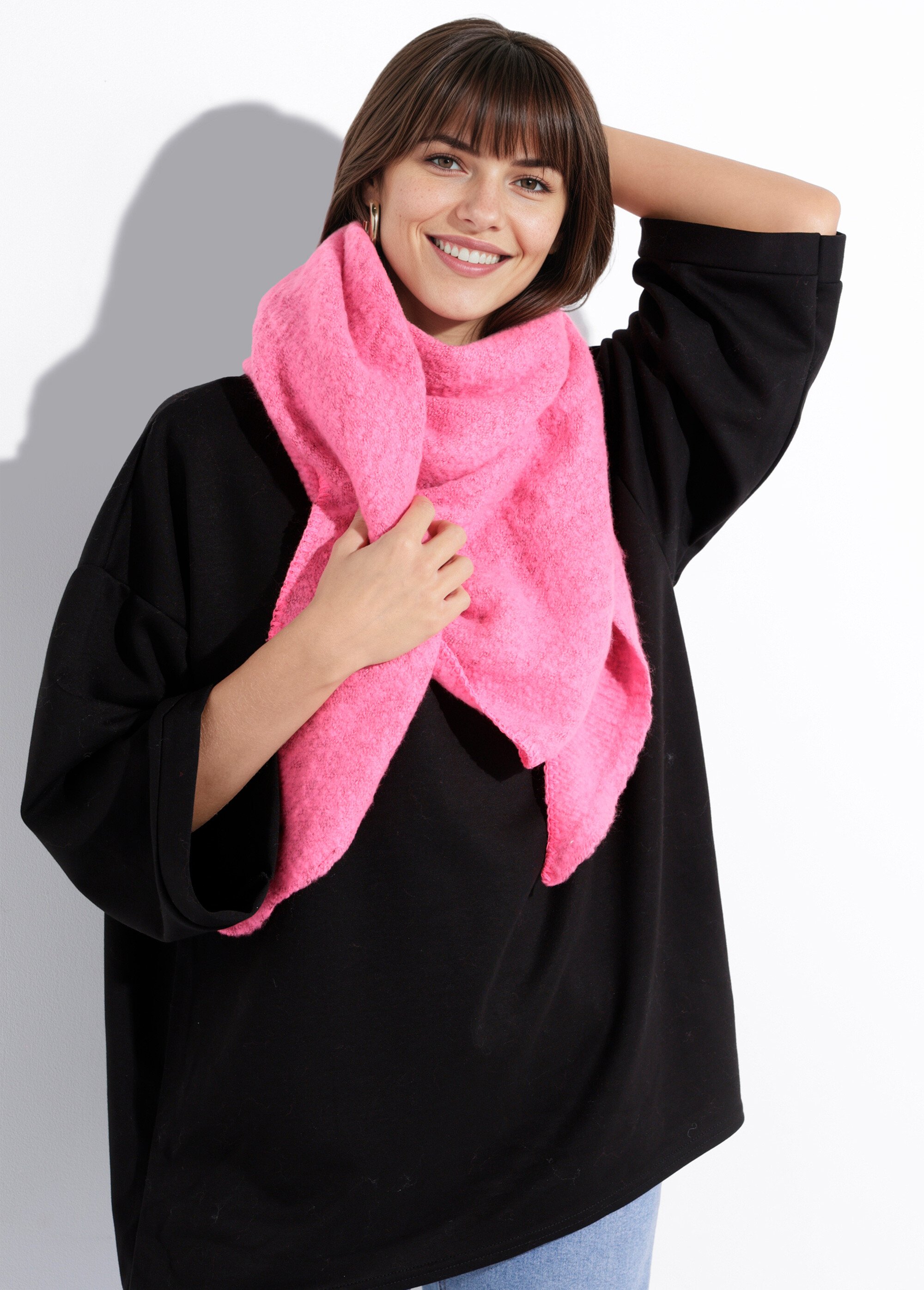 Echarpe triangle maille douce et chaude Femme Rose NES180LSW2514 MV1