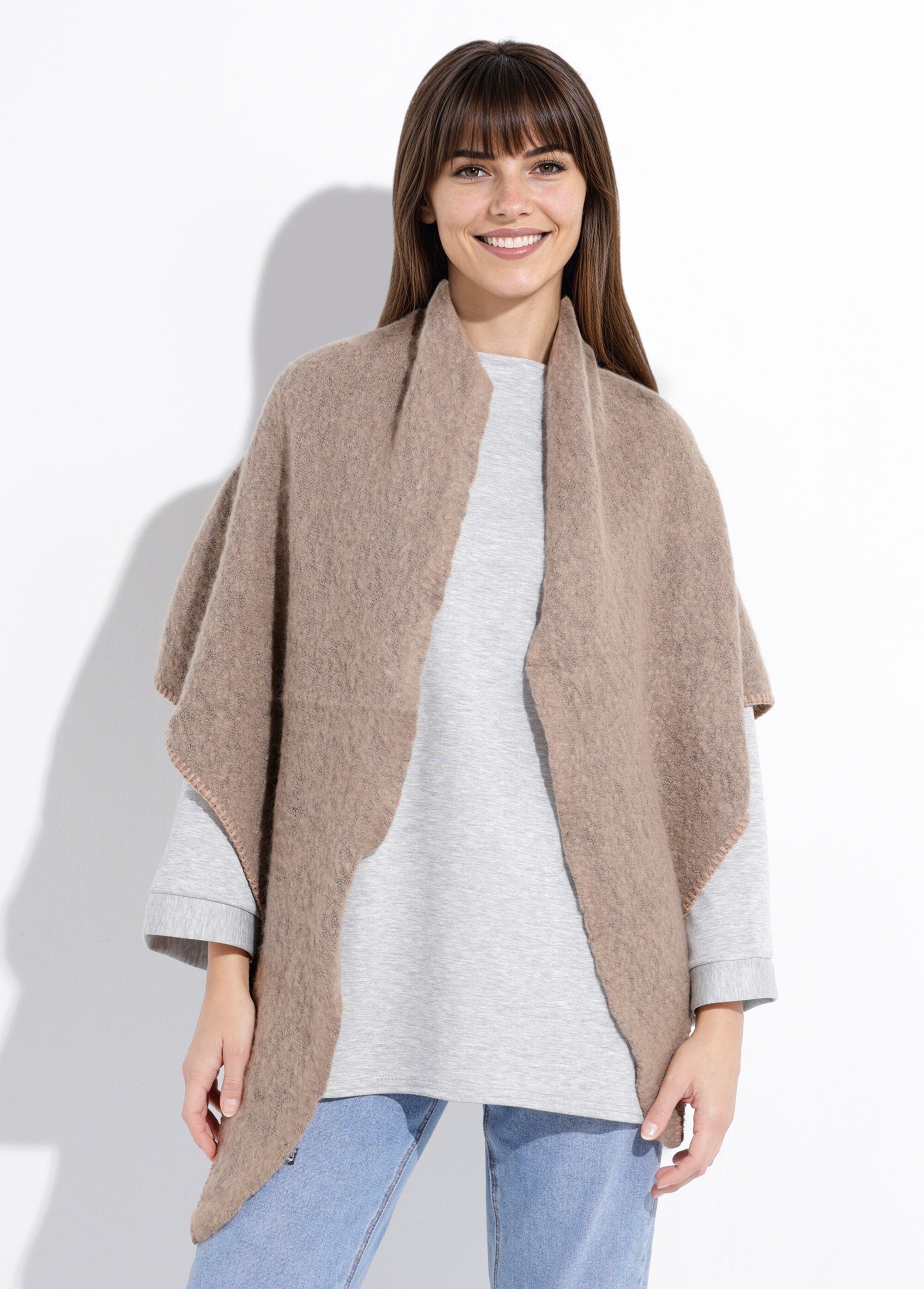 Echarpe triangle maille douce et chaude Femme Marron NES180LSW2514 FA1