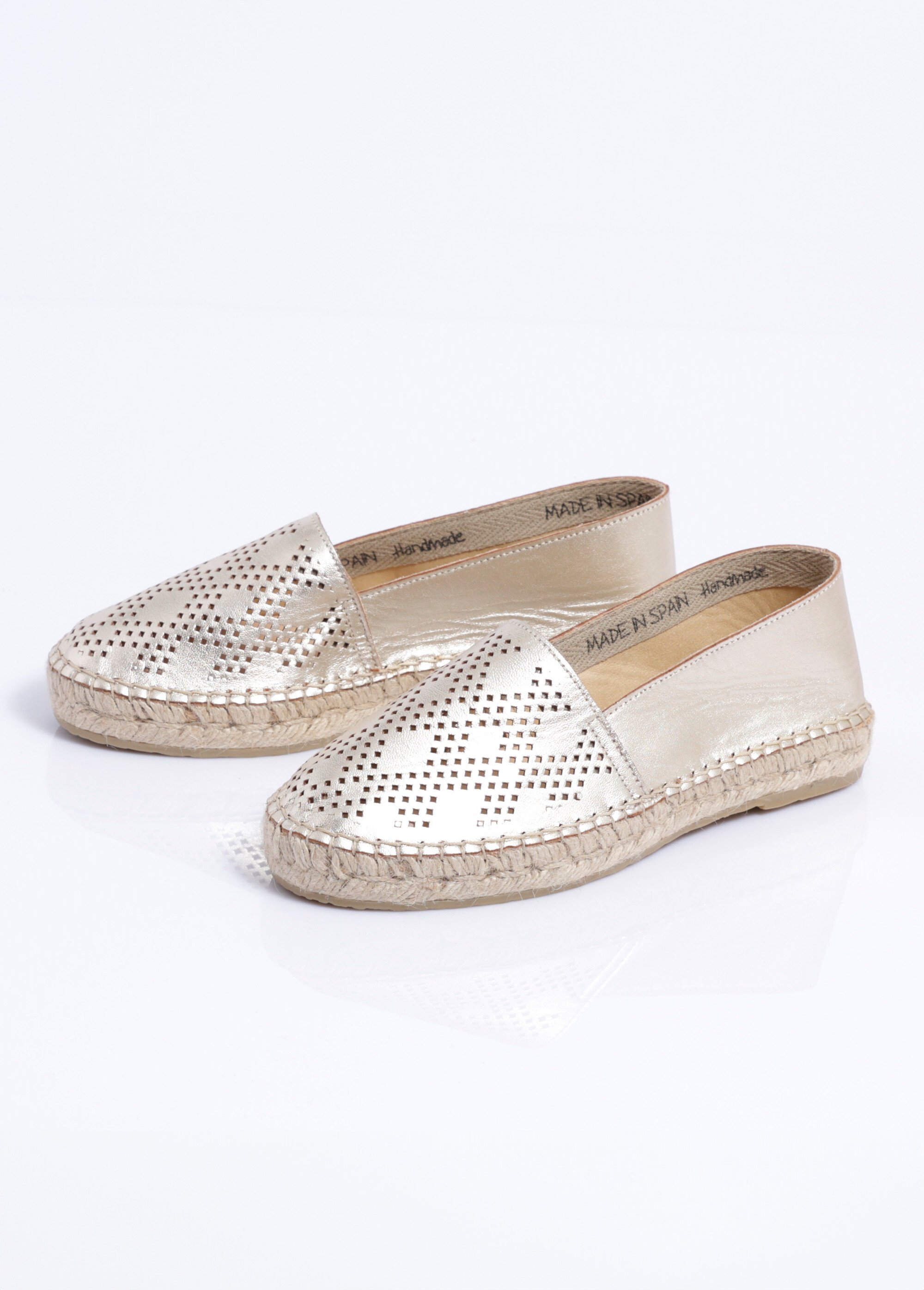 Espadrilles plates cuir perforé semelles corde Femme Doré ORABEL DE1