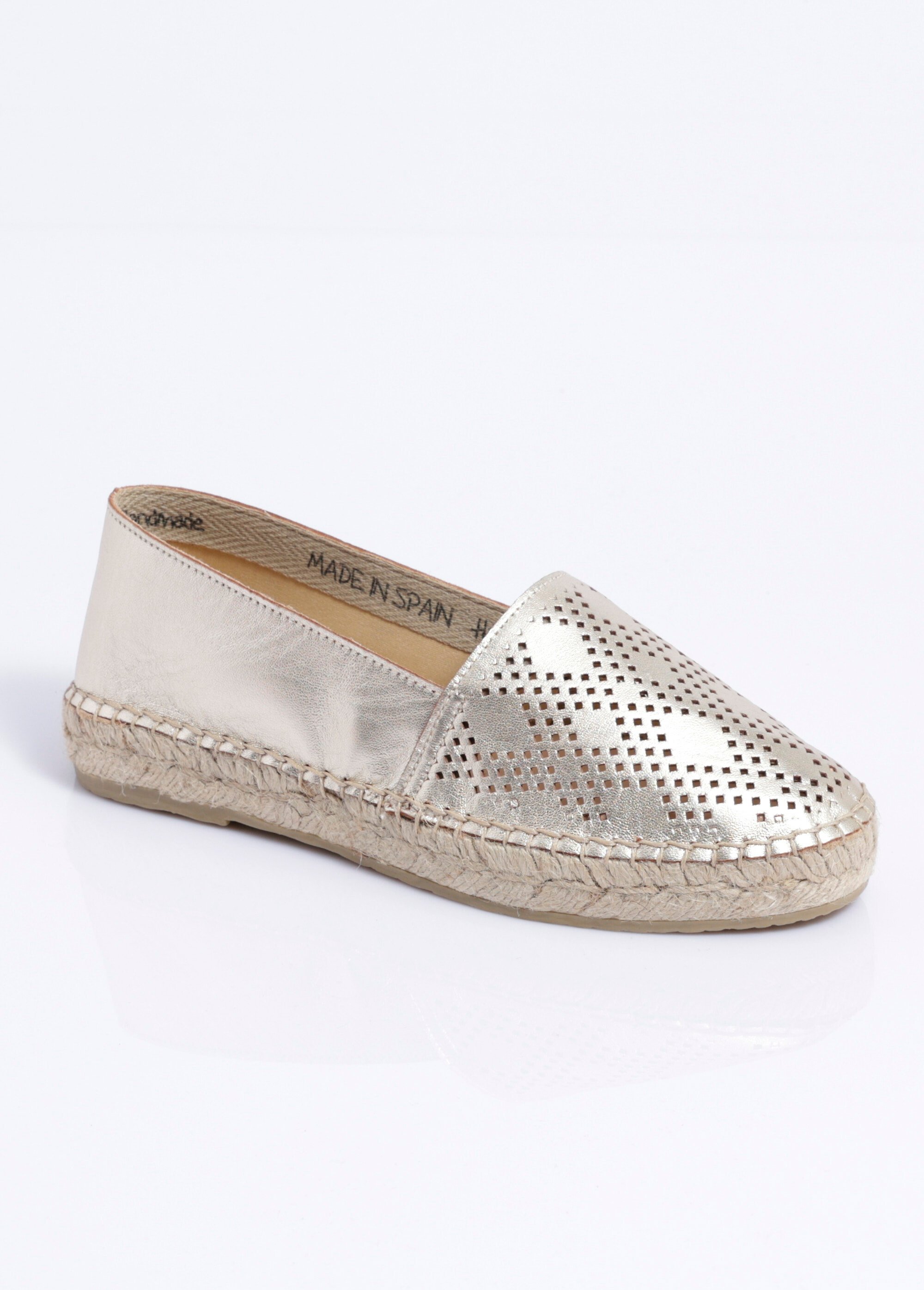 Espadrilles plates cuir perforé semelles corde