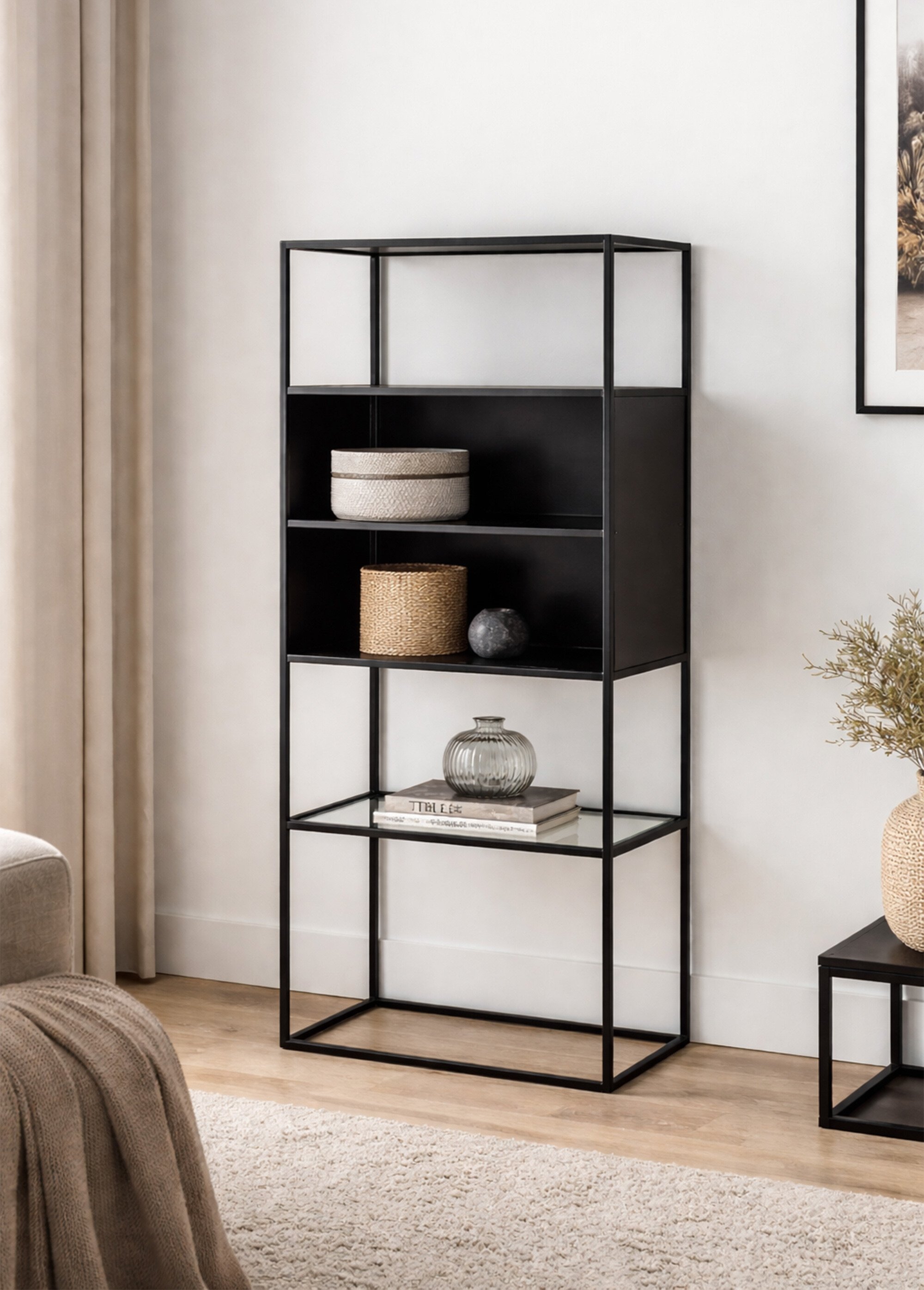 Etagère métal mat 2 niches + 1 tablette NOIR JP-46196 SI1