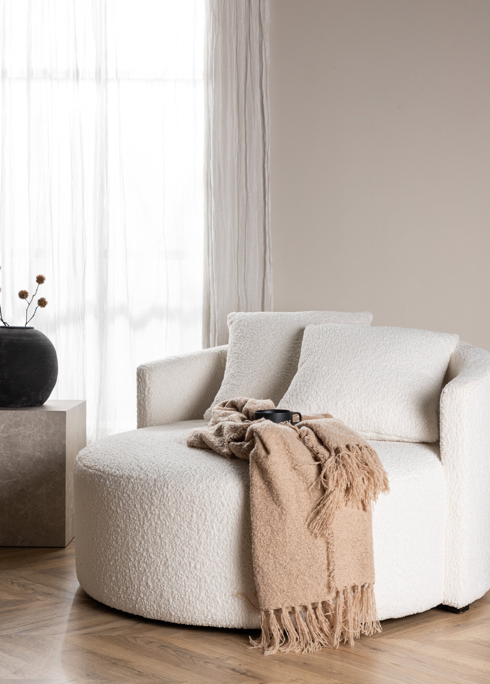 Fauteuil large rond façon cocooning BLANC VEN-15560-060 SI1