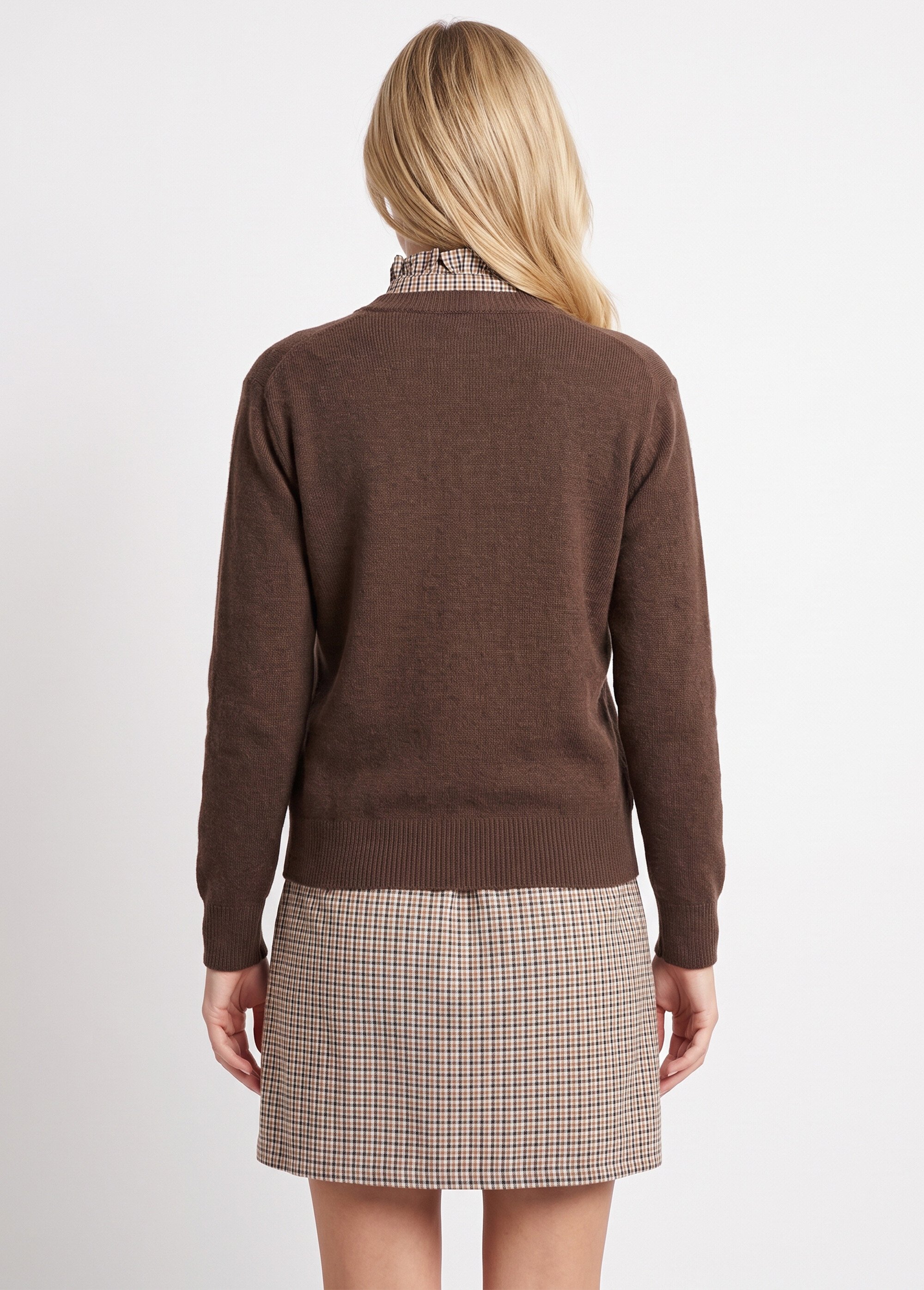 Gilet avec détails nœud perles de rocaille Femme Marron MA-603109 DO1