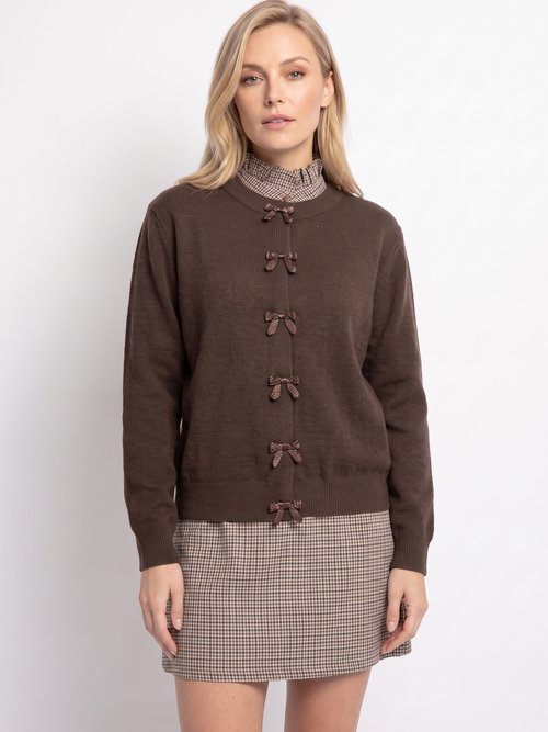 Gilet avec détails nœud perles de rocaille Femme Marron MA-603109 FA1