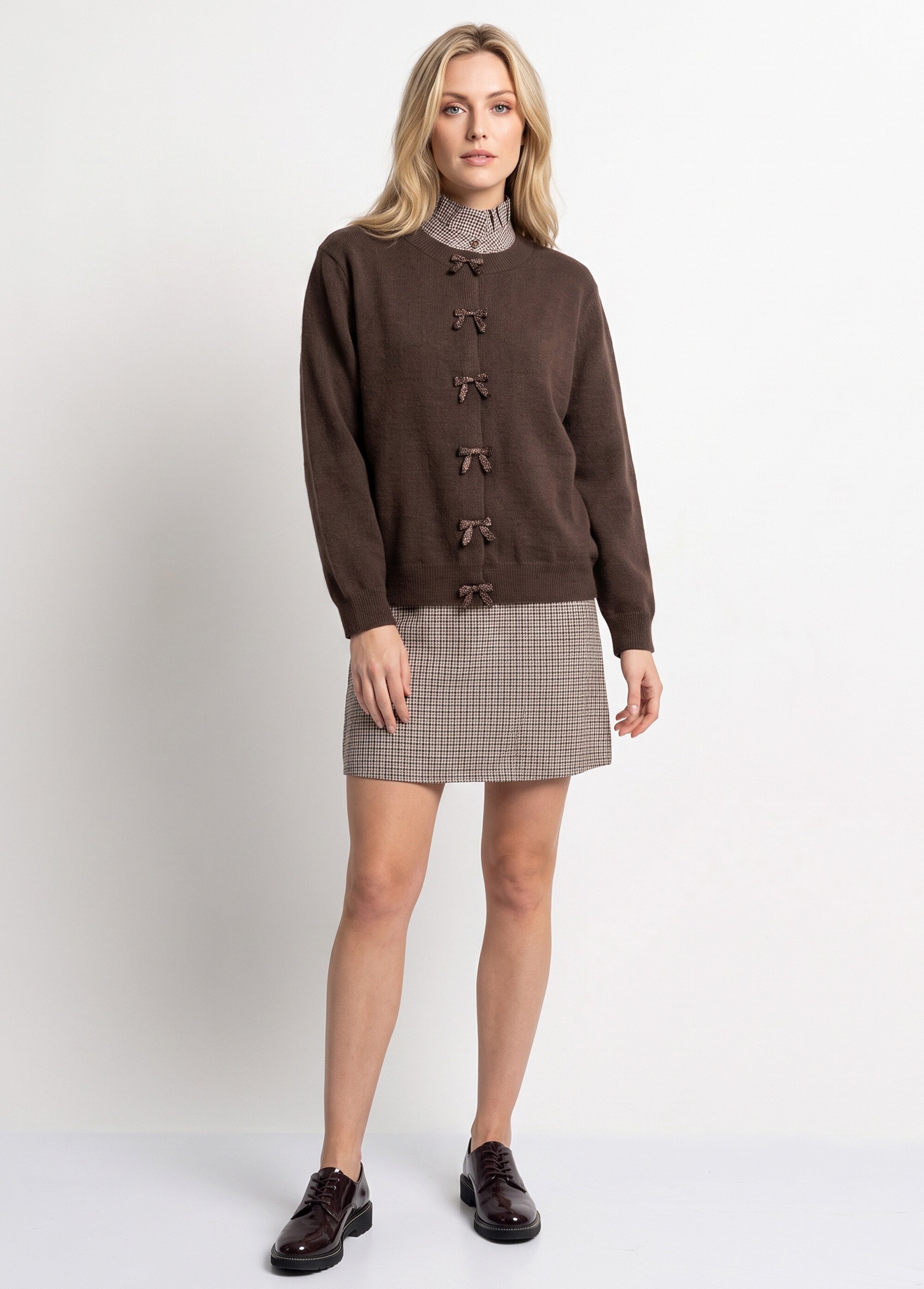 Gilet avec détails nœud perles de rocaille Femme Marron MA-603109 SI1