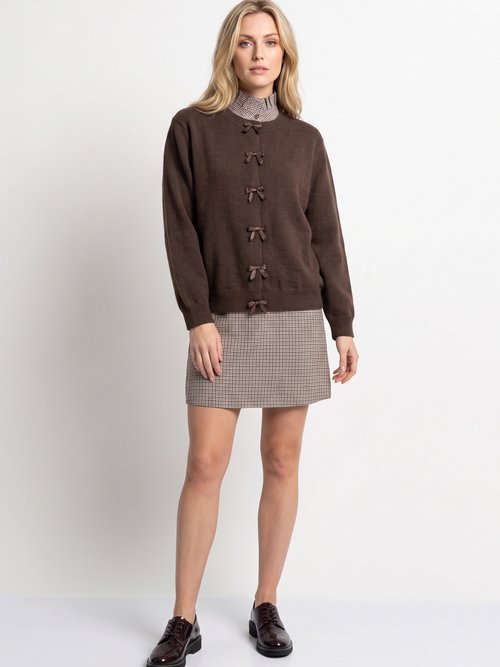 Gilet avec détails nœud perles de rocaille Femme Marron MA-603109 SI1