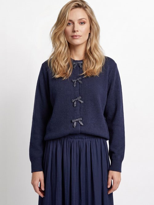 Gilet avec détails nœud perles de rocaille Femme Bleu MA-603109 FA1