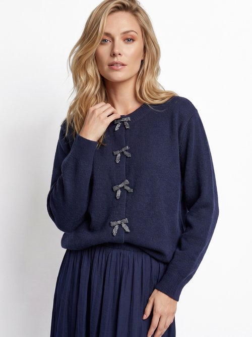 Gilet avec détails nœud perles de rocaille Femme Bleu MA-603109 MV1