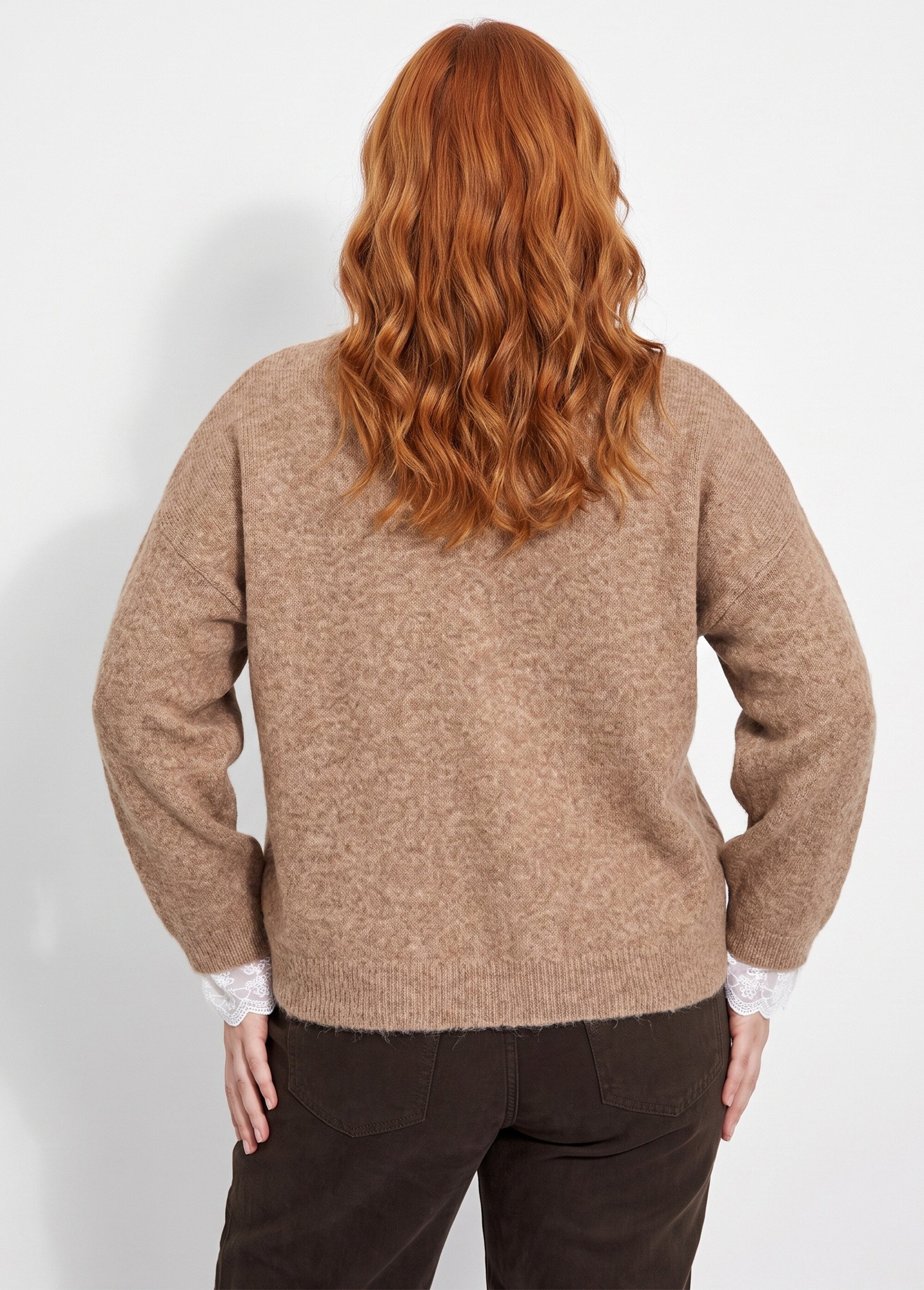 Gilet avec laine et détails dentelle Femme Grande Taille Marron MA-72870 DO1