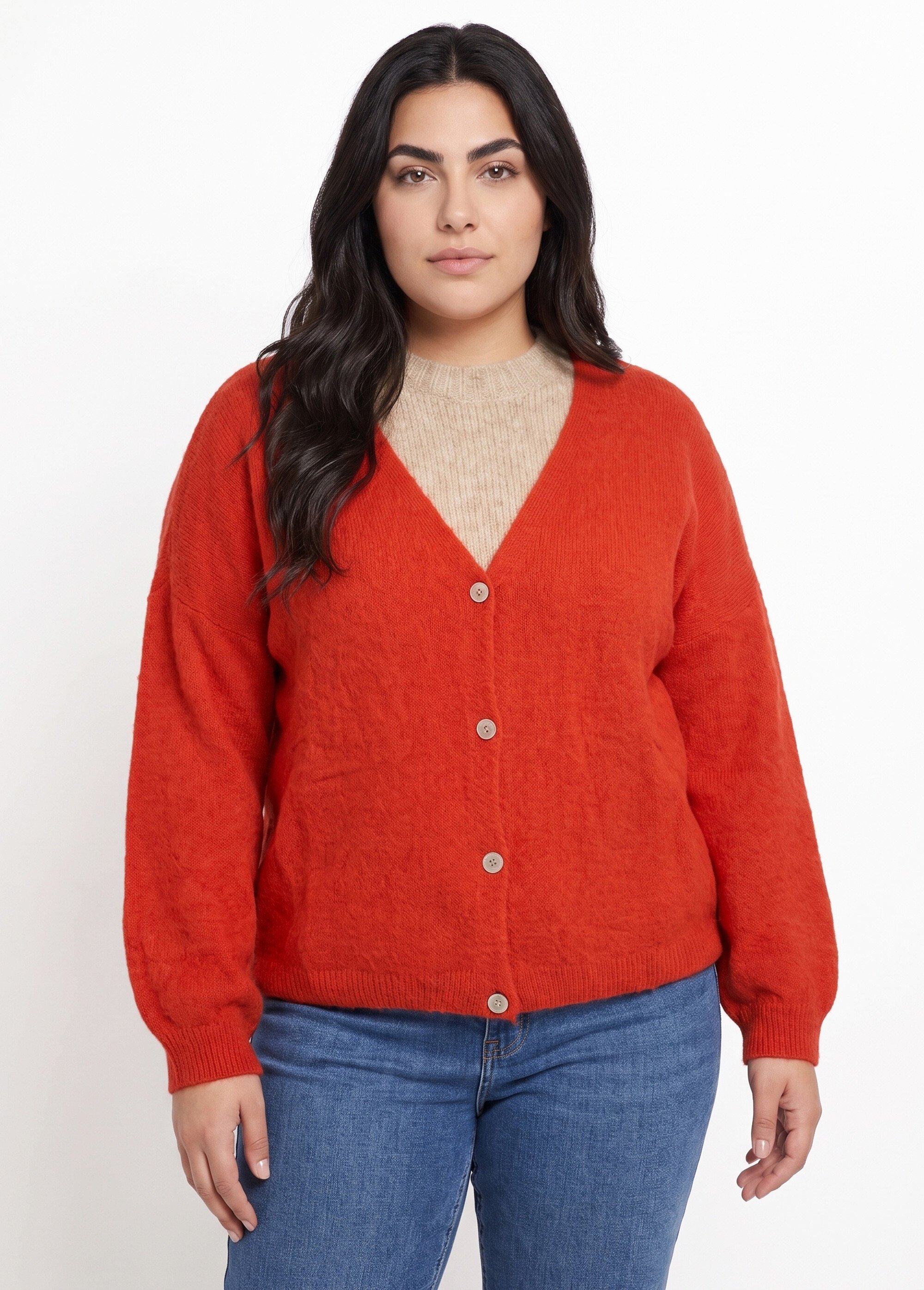 Gilet doux chaud tendance avec alpaga Femme Grande Taille Rose MA-3179 FA1