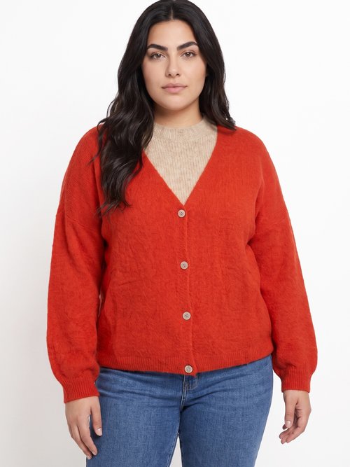 Gilet doux chaud tendance avec alpaga Femme Grande Taille Rose MA-3179 FA1