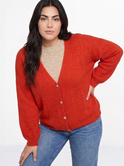 Gilet doux chaud tendance avec alpaga Femme Grande Taille Rose MA-3179 MV1