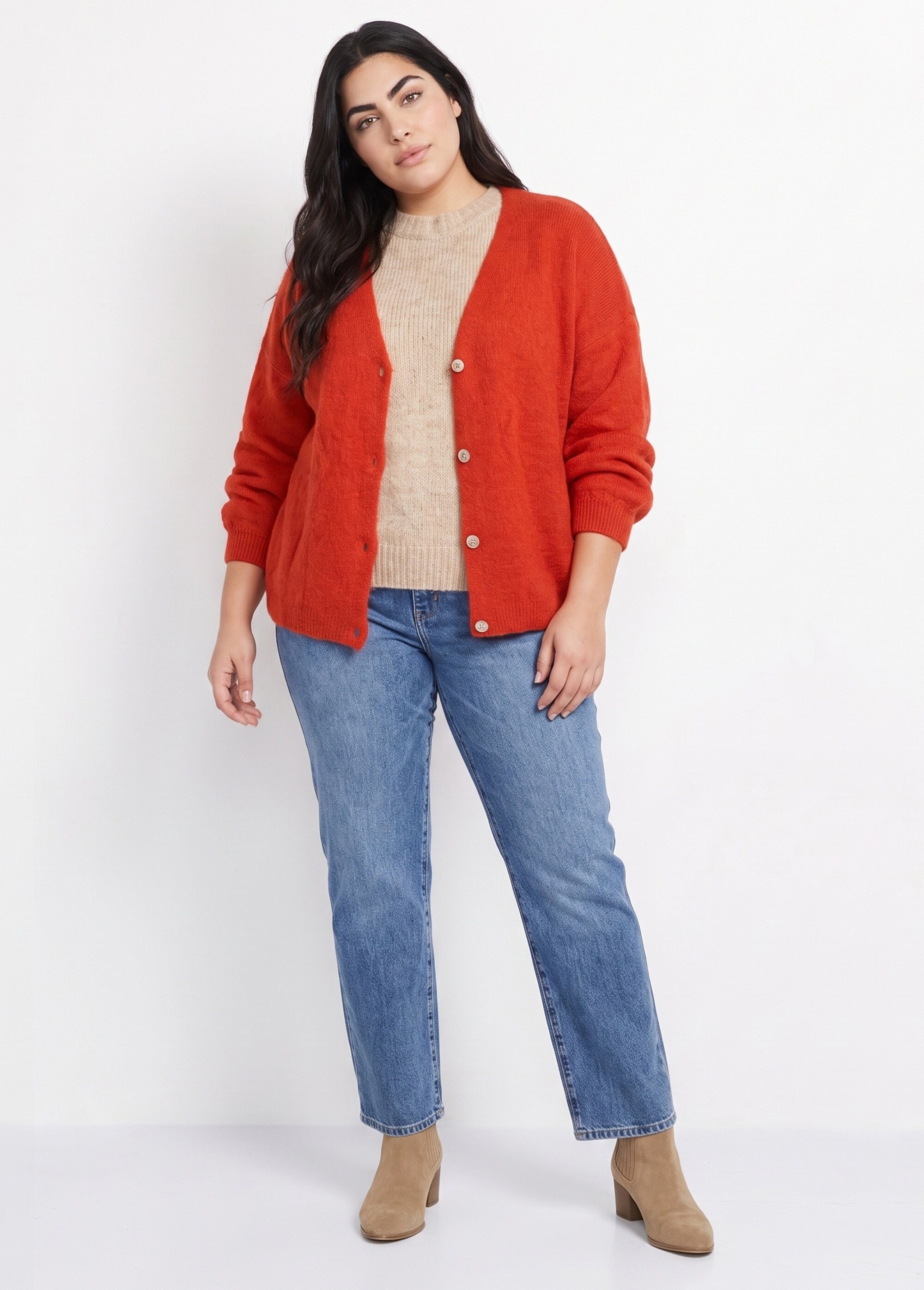 Gilet doux chaud tendance avec alpaga Femme Grande Taille Rose MA-3179 SI1