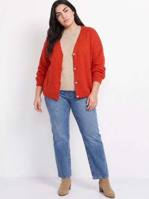 Gilet doux chaud tendance avec alpaga Femme Grande Taille Rose MA-3179 SI1