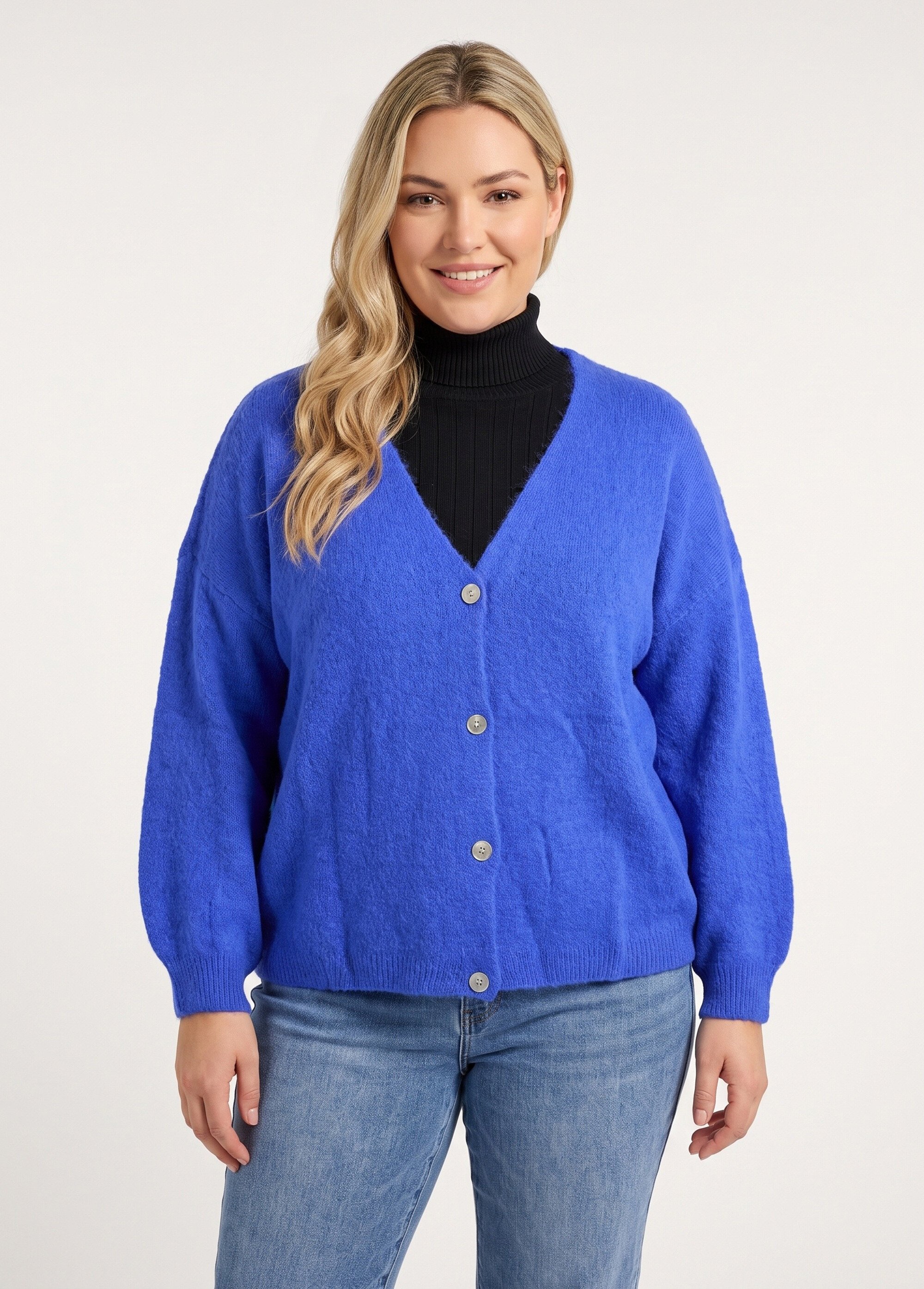 Gilet doux chaud tendance avec alpaga Femme Grande Taille Bleu MA-3179 FA1