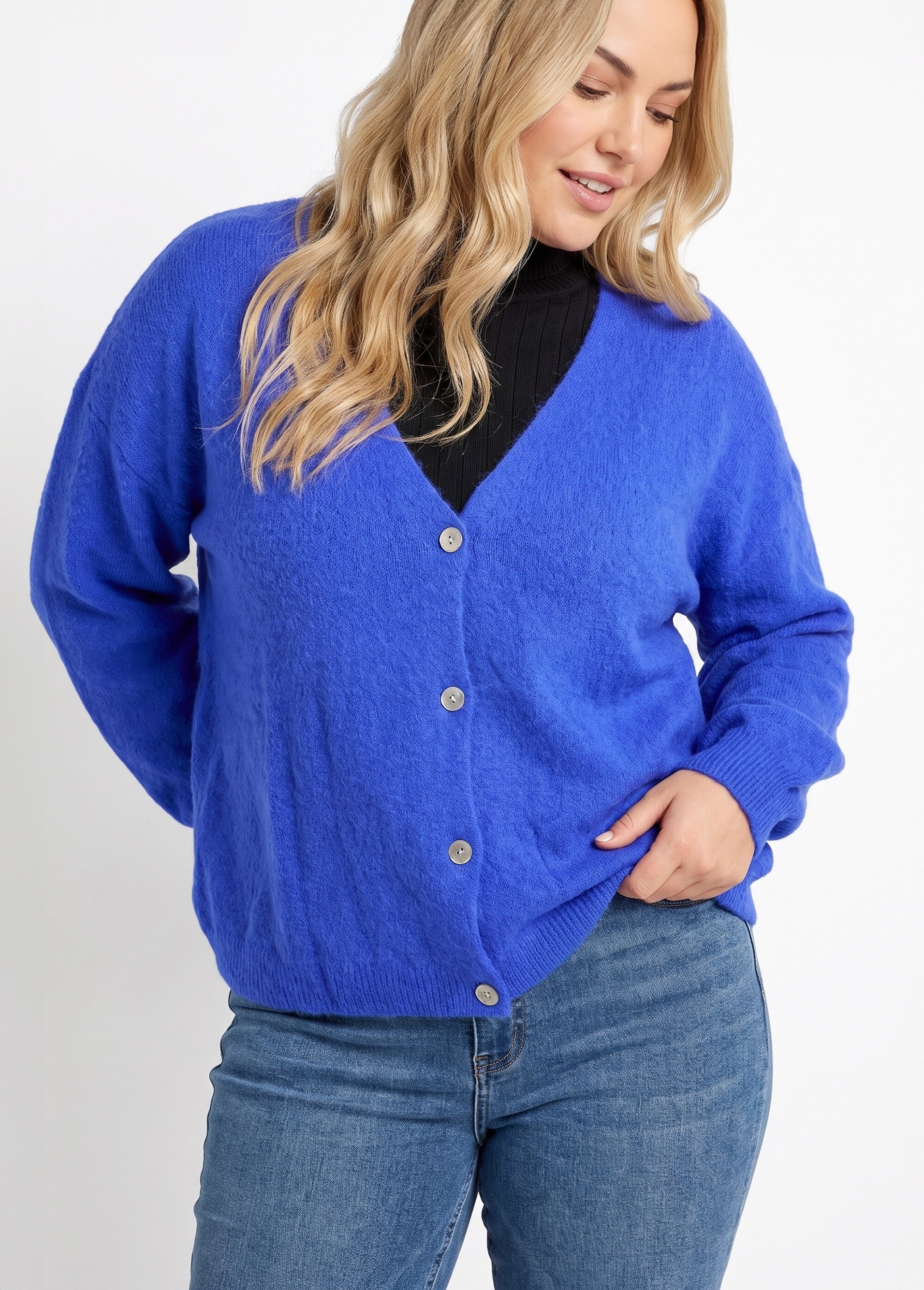 Gilet doux chaud tendance avec alpaga Femme Grande Taille Bleu MA-3179 MV1