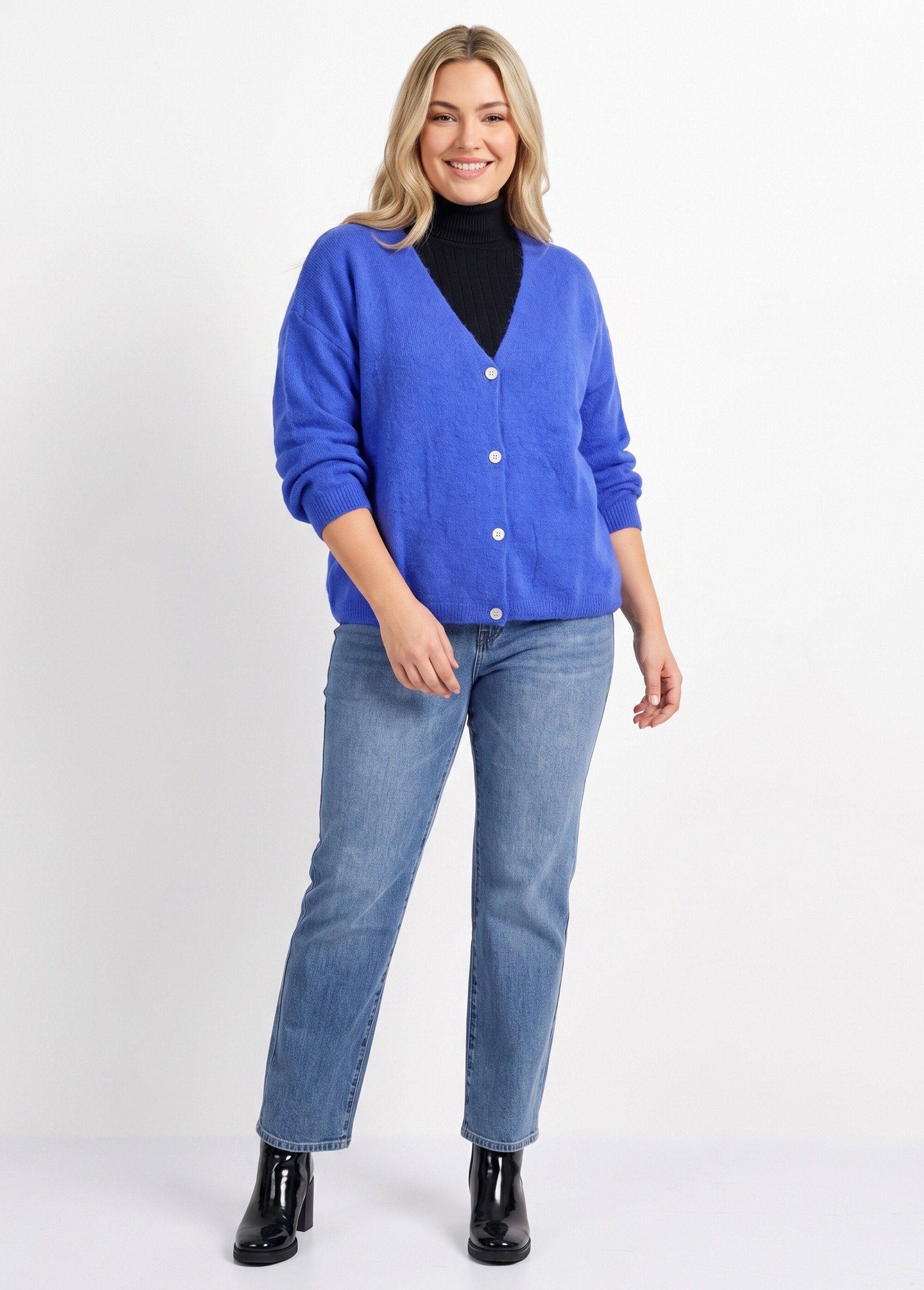 Gilet doux chaud tendance avec alpaga Femme Grande Taille Bleu MA-3179 SI1