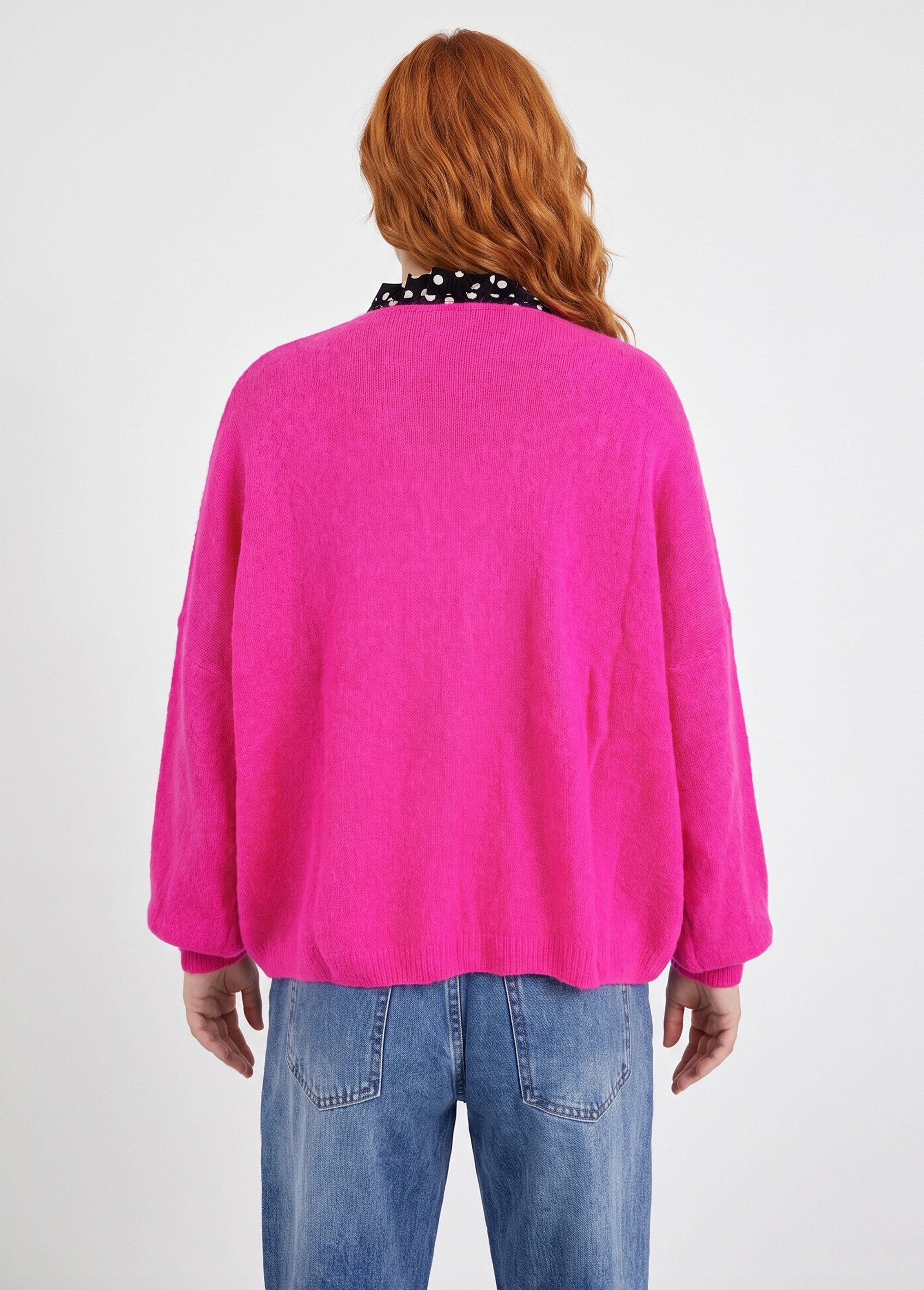 Gilet doux chaud tendance avec alpaga Femme Grande Taille Rose MA-3179 DO1