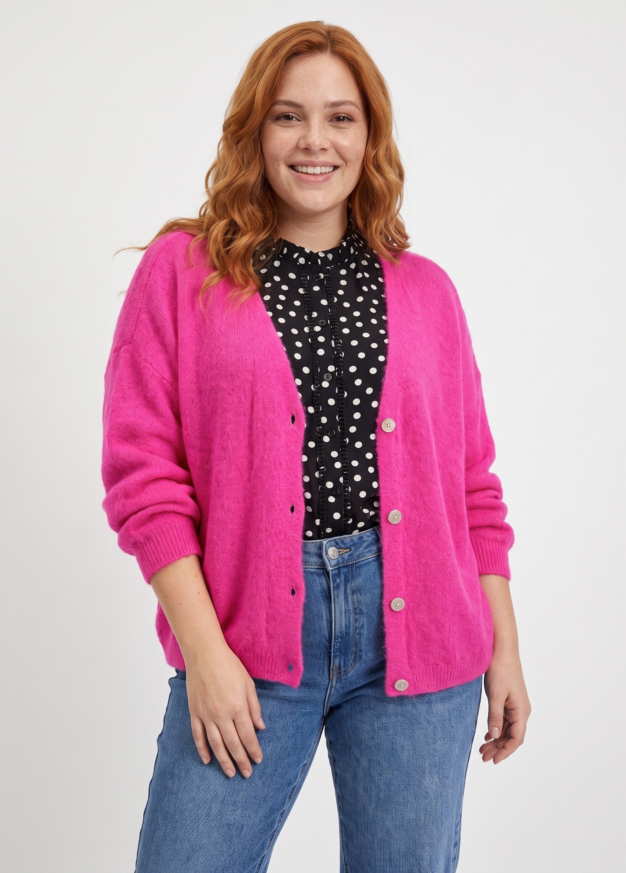Gilet doux chaud tendance avec alpaga Femme Grande Taille Rose MA-3179 FA1