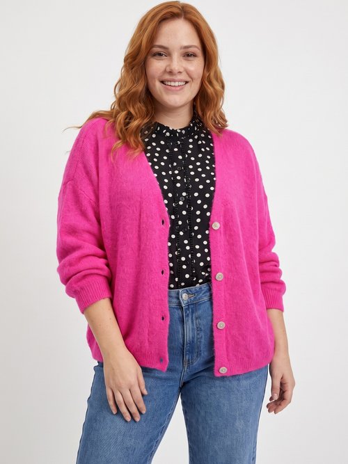 Gilet doux chaud tendance avec alpaga Femme Grande Taille Rose MA-3179 FA1