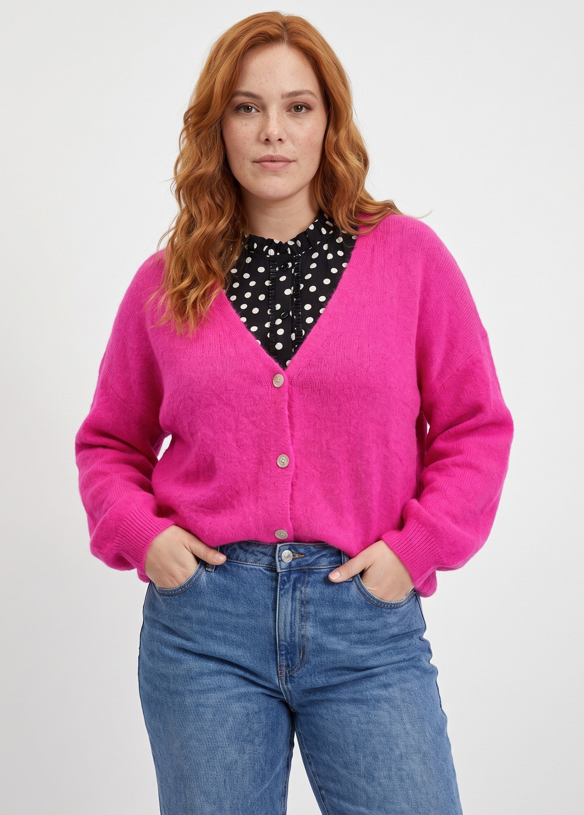 Gilet doux chaud tendance avec alpaga Femme Grande Taille Rose MA-3179 MV1