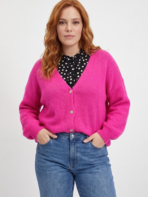 Gilet doux chaud tendance avec alpaga Femme Grande Taille Rose MA-3179 MV1