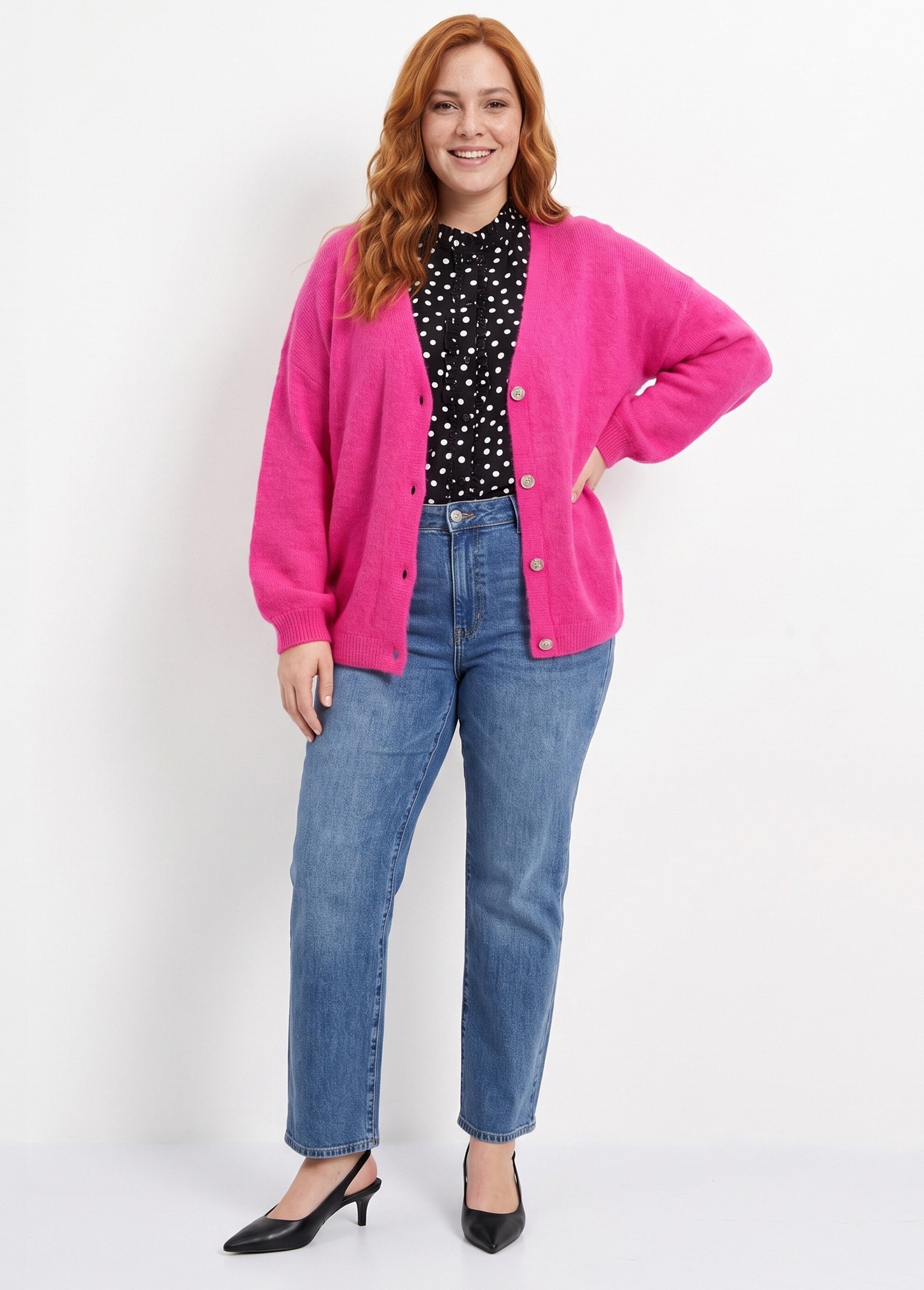 Gilet doux chaud tendance avec alpaga Femme Grande Taille Rose MA-3179 SI1