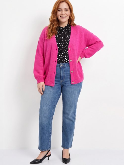 Gilet doux chaud tendance avec alpaga Femme Grande Taille Rose MA-3179 SI1