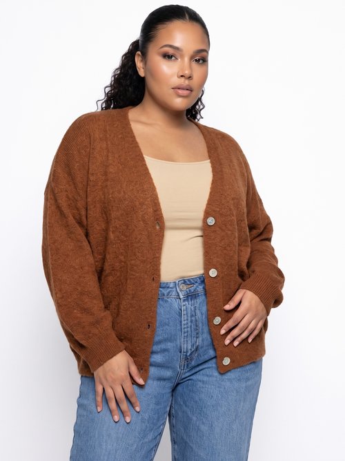 Gilet doux chaud tendance avec alpaga Femme Grande Taille Marron MA-3179 FA1