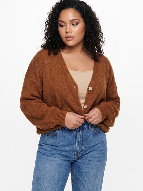 Gilet doux chaud tendance avec alpaga Femme Grande Taille Marron MA-3179 MV1