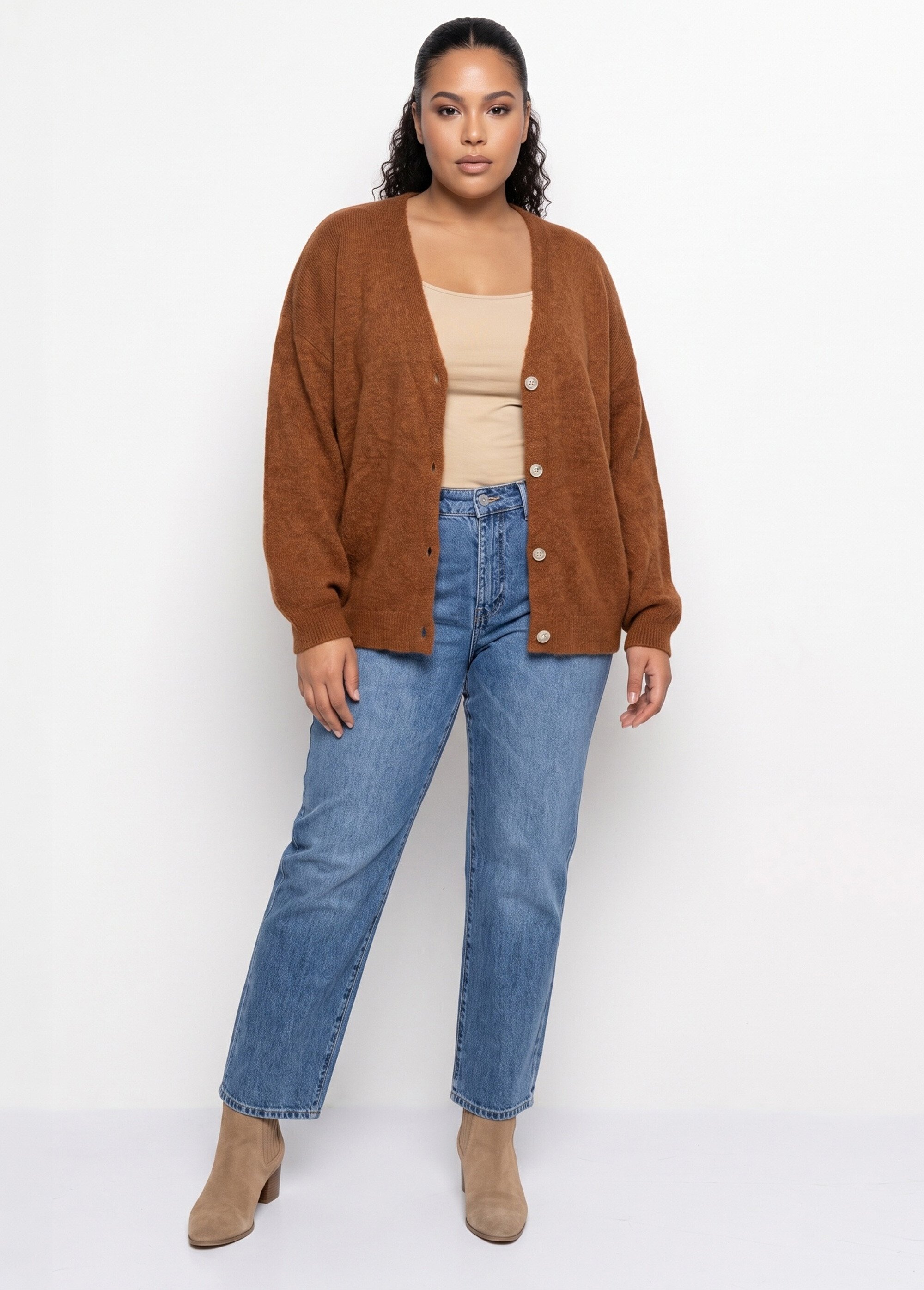 Gilet doux chaud tendance avec alpaga Femme Grande Taille Marron MA-3179 SI1
