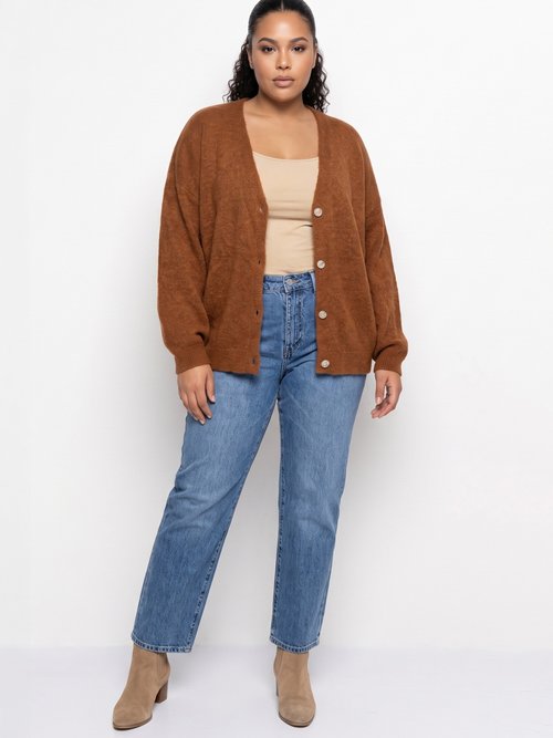 Gilet doux chaud tendance avec alpaga Femme Grande Taille Marron MA-3179 SI1