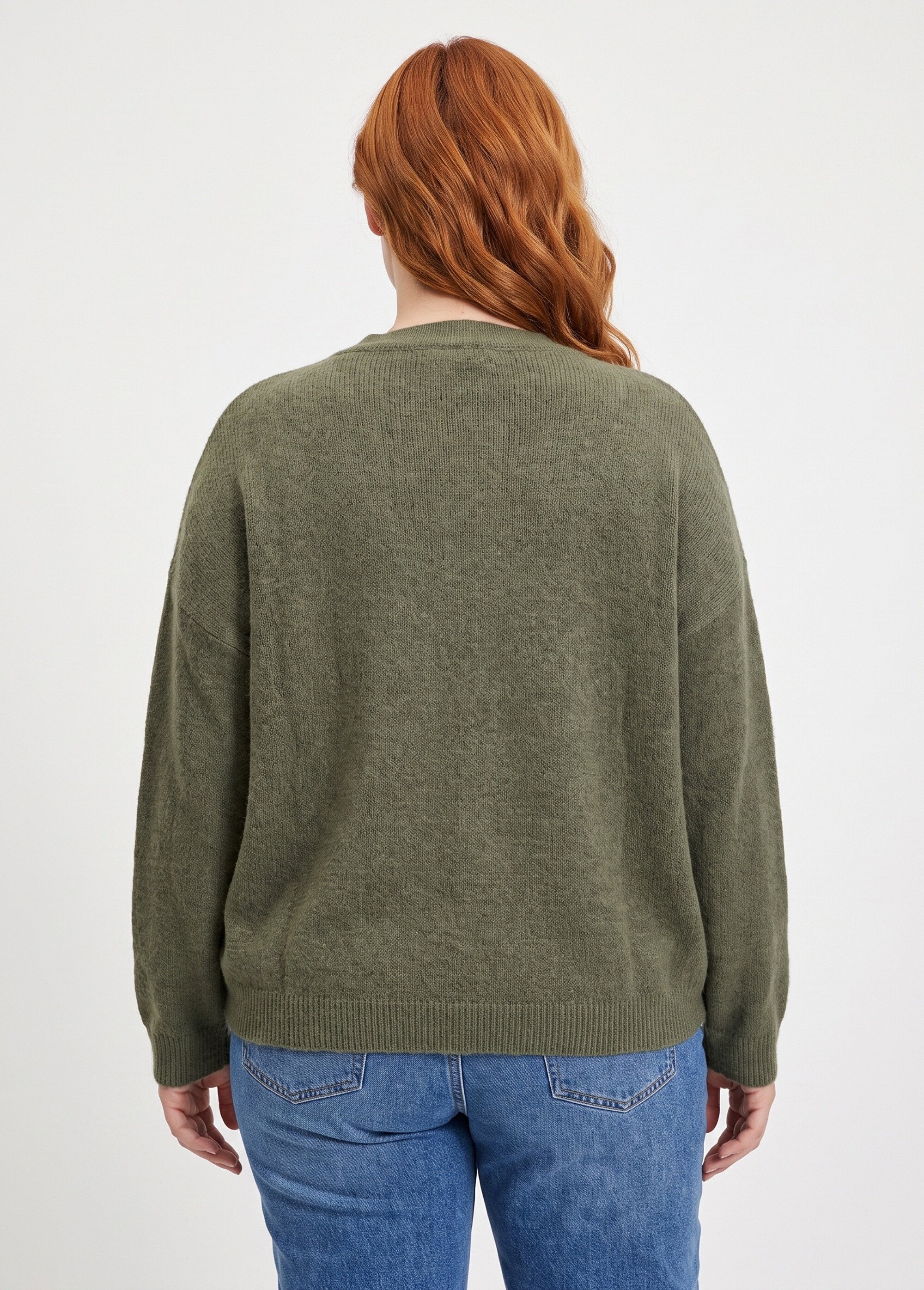 Gilet doux chaud tendance avec alpaga Femme Grande Taille Vert MA-3179 DO1