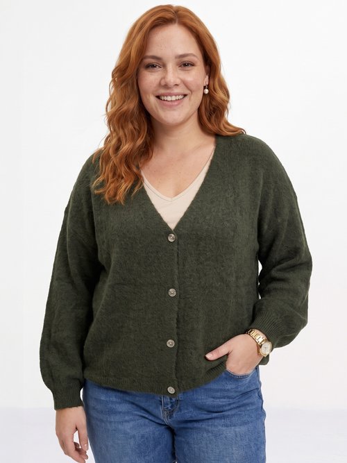 Gilet doux chaud tendance avec alpaga Femme Grande Taille Vert MA-3179 FA1