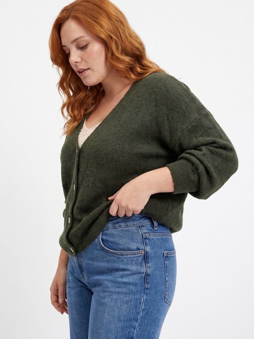 Gilet doux chaud tendance avec alpaga Femme Grande Taille Vert MA-3179 MV1