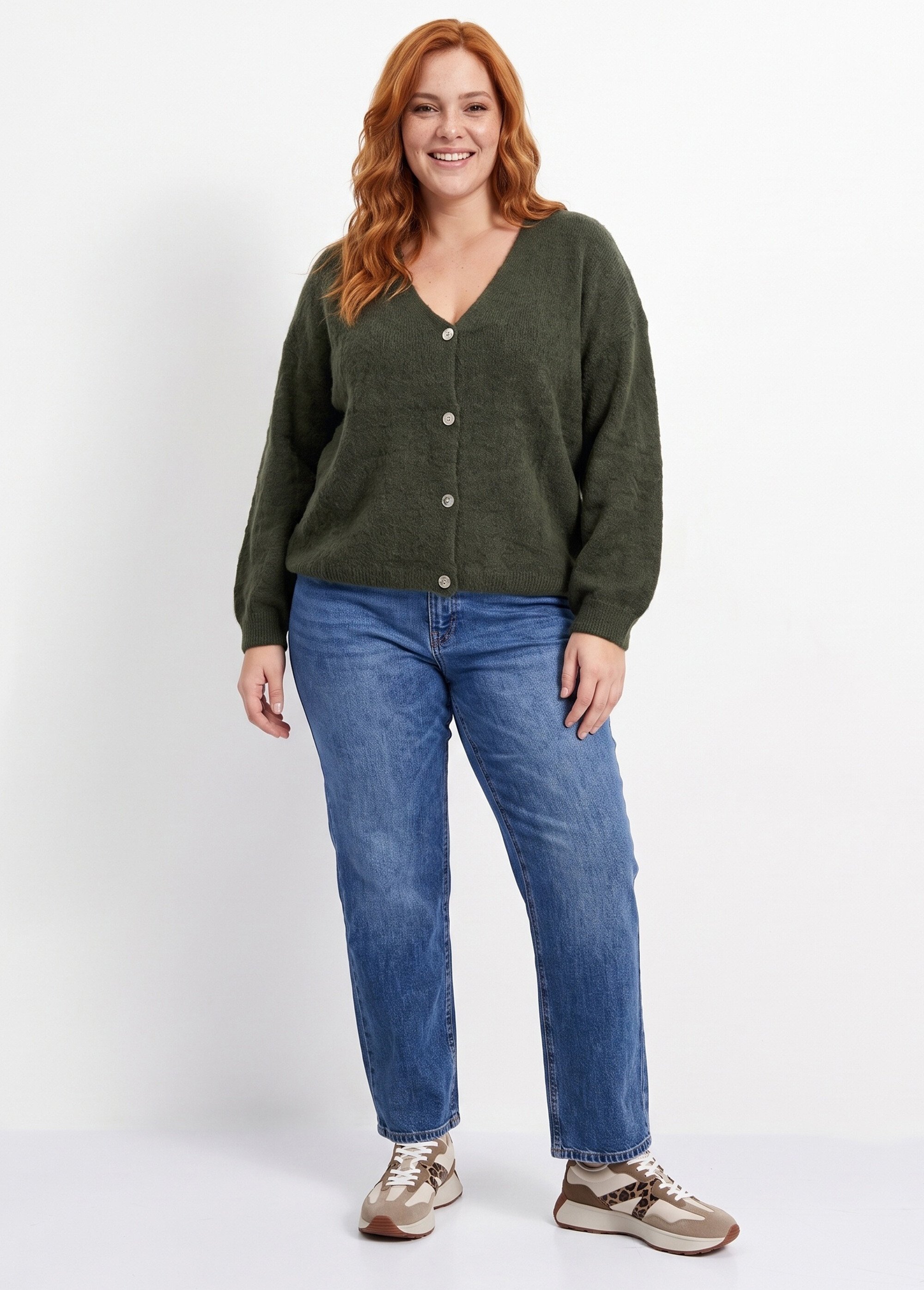 Gilet doux chaud tendance avec alpaga Femme Grande Taille Vert MA-3179 SI1