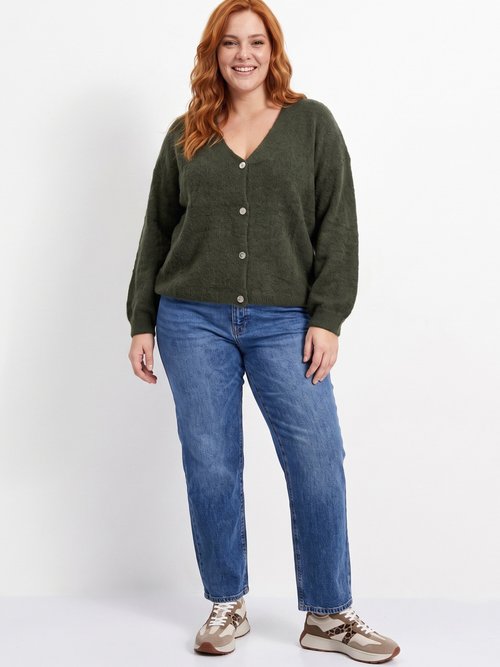 Gilet doux chaud tendance avec alpaga Femme Grande Taille Vert MA-3179 SI1