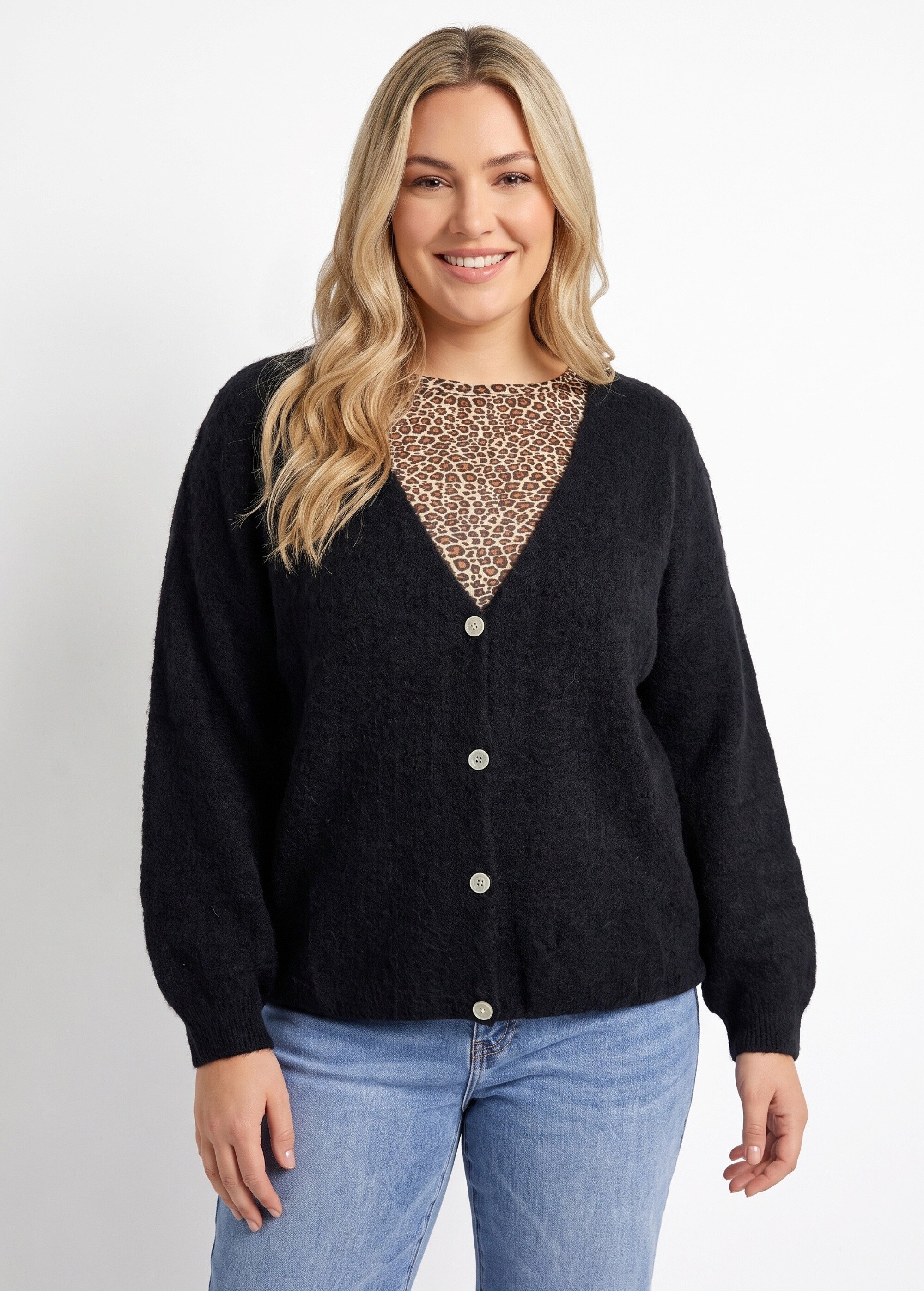Gilet doux chaud tendance avec alpaga Femme Grande Taille Noir MA-3179 FA1