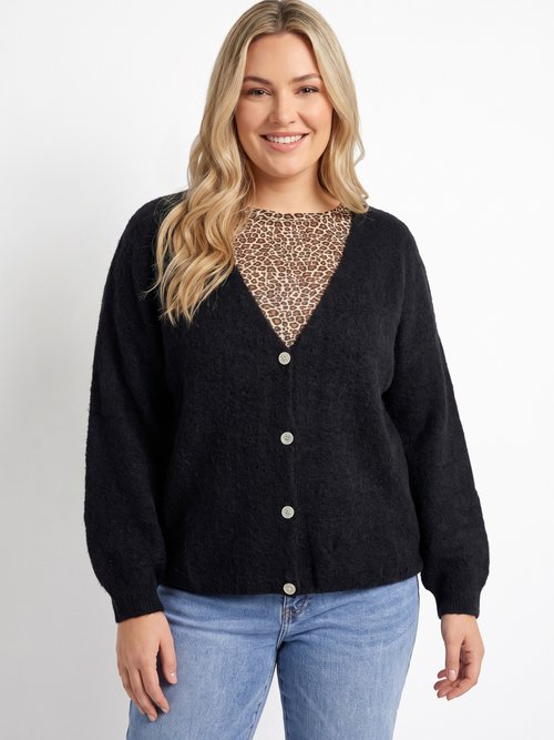 Gilet doux chaud tendance avec alpaga Femme Grande Taille Noir MA-3179 FA1