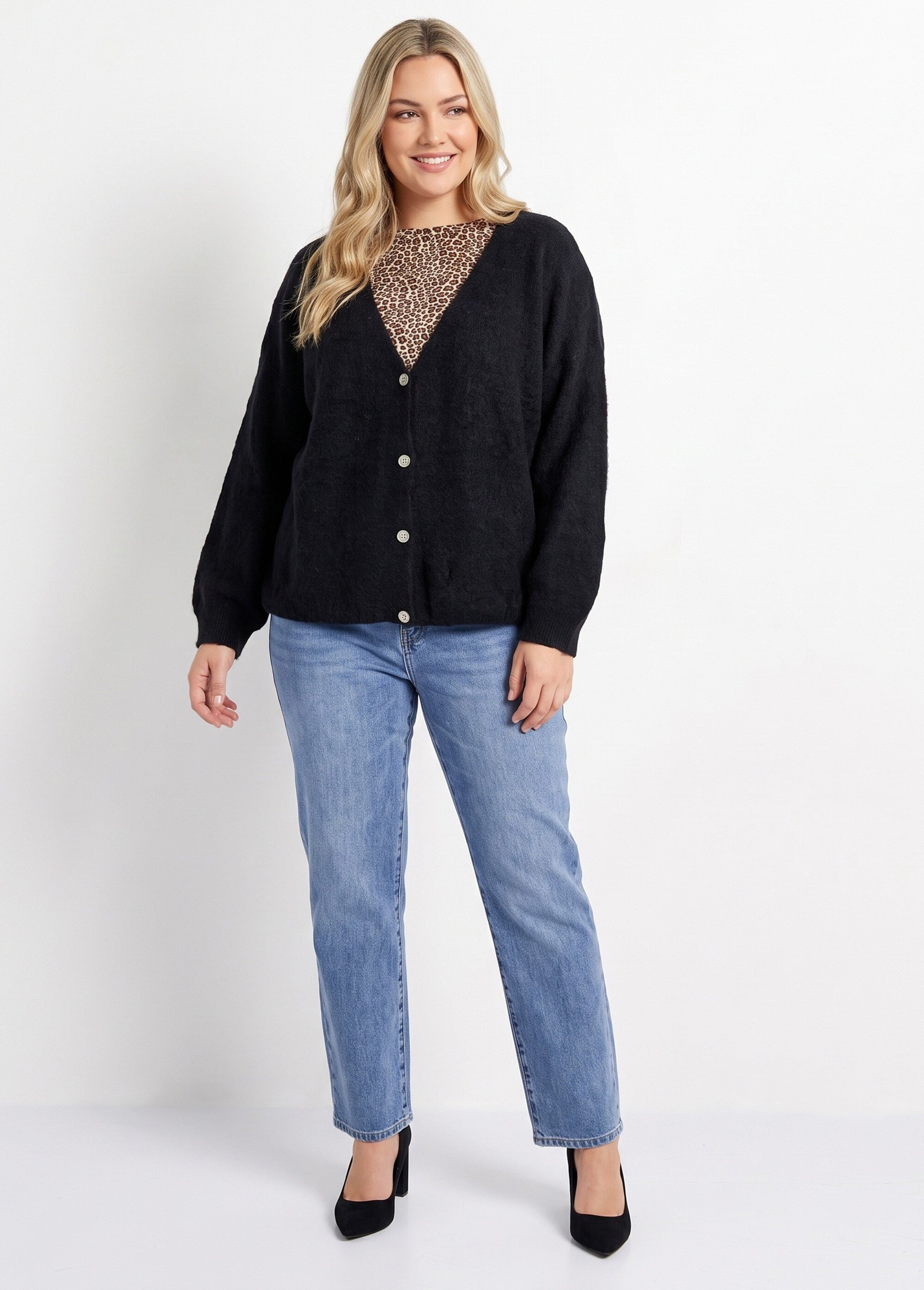 Gilet doux chaud tendance avec alpaga Femme Grande Taille Noir MA-3179 SI1