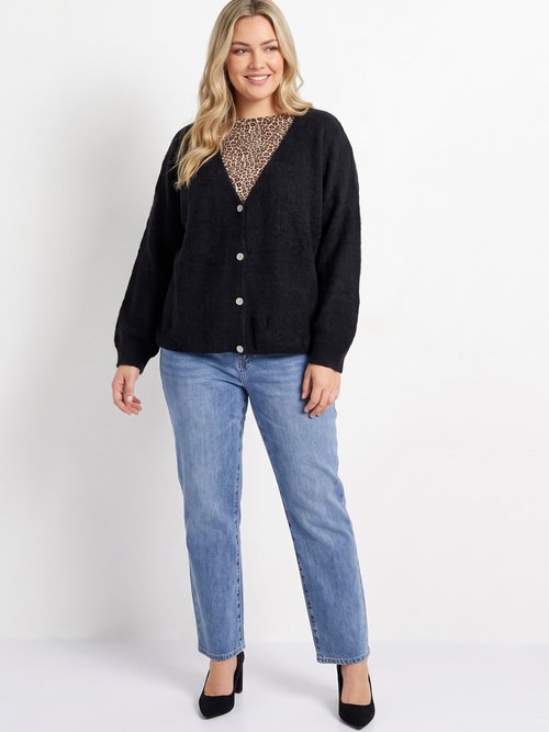 Gilet doux chaud tendance avec alpaga Femme Grande Taille Noir MA-3179 SI1