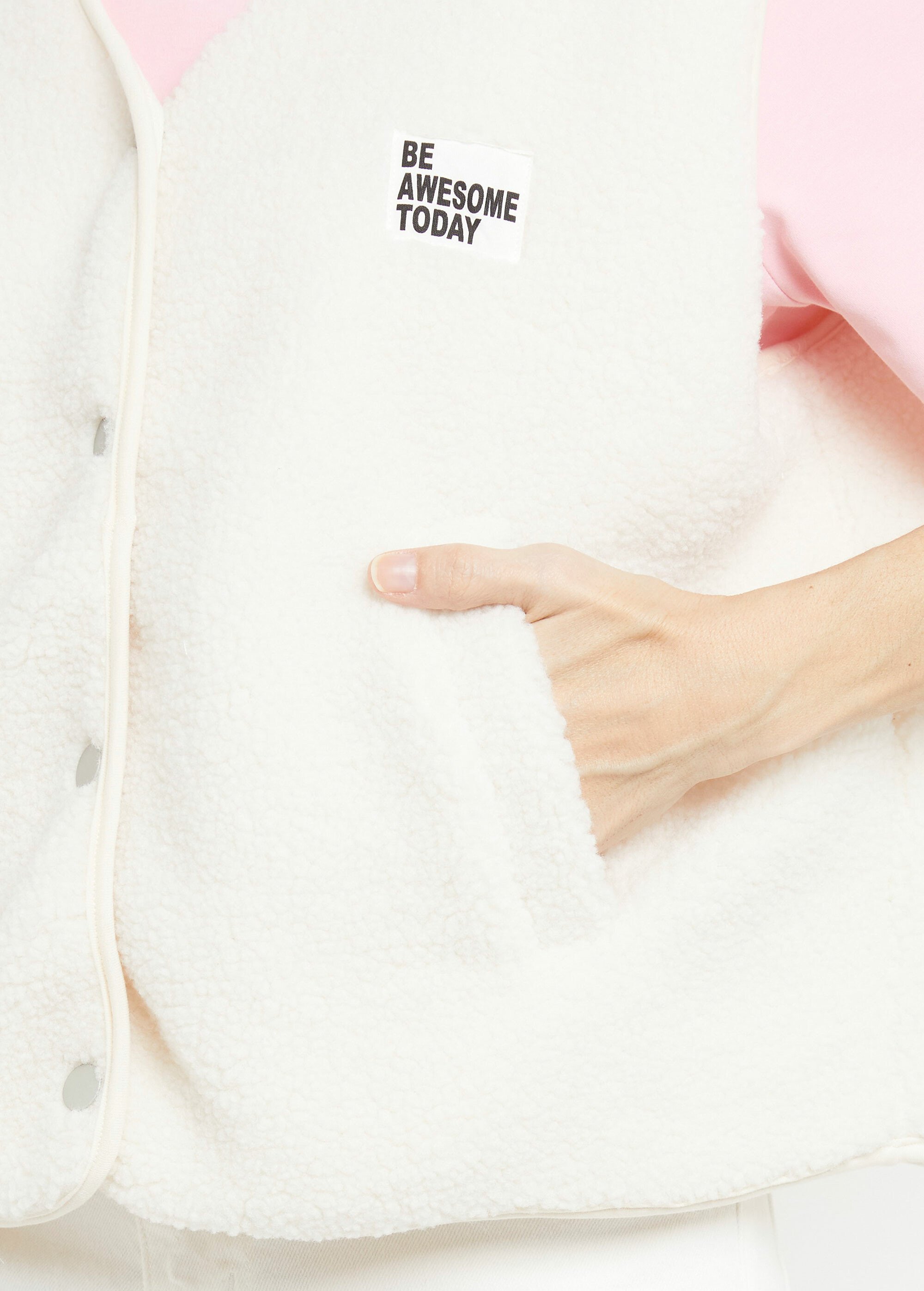 Gilet sherpa sans manches, patch Awesome Femme Beige PNL-SK32070 DE2