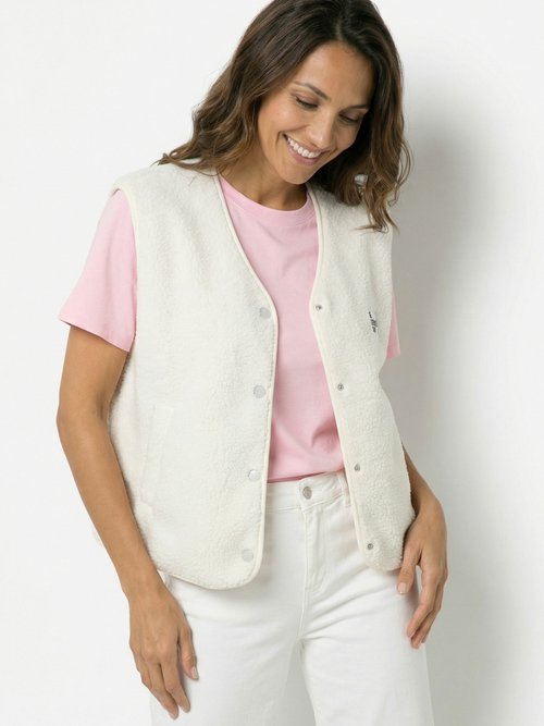 Gilet sherpa sans manches, patch Awesome Femme Beige PNL-SK32070 MV1